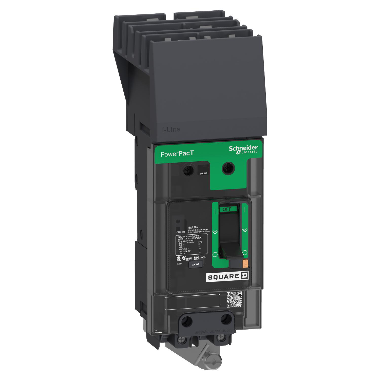 Product image for CIRCUIT BREAKER, POWERPACT B, 100A, 2 POLE, 600Y/347VAC, 14KA, I-LINE, THERMAL MAGNETIC, 80%, AC