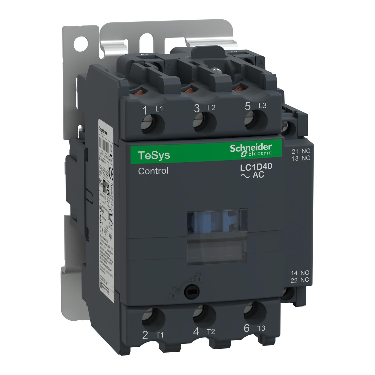Product image for TESYS D IEC CONTACTOR, 40 A, 3 P, 30 HP AT 480 VAC, NONREVERSING, 120 VAC 50/60 HZ COIL