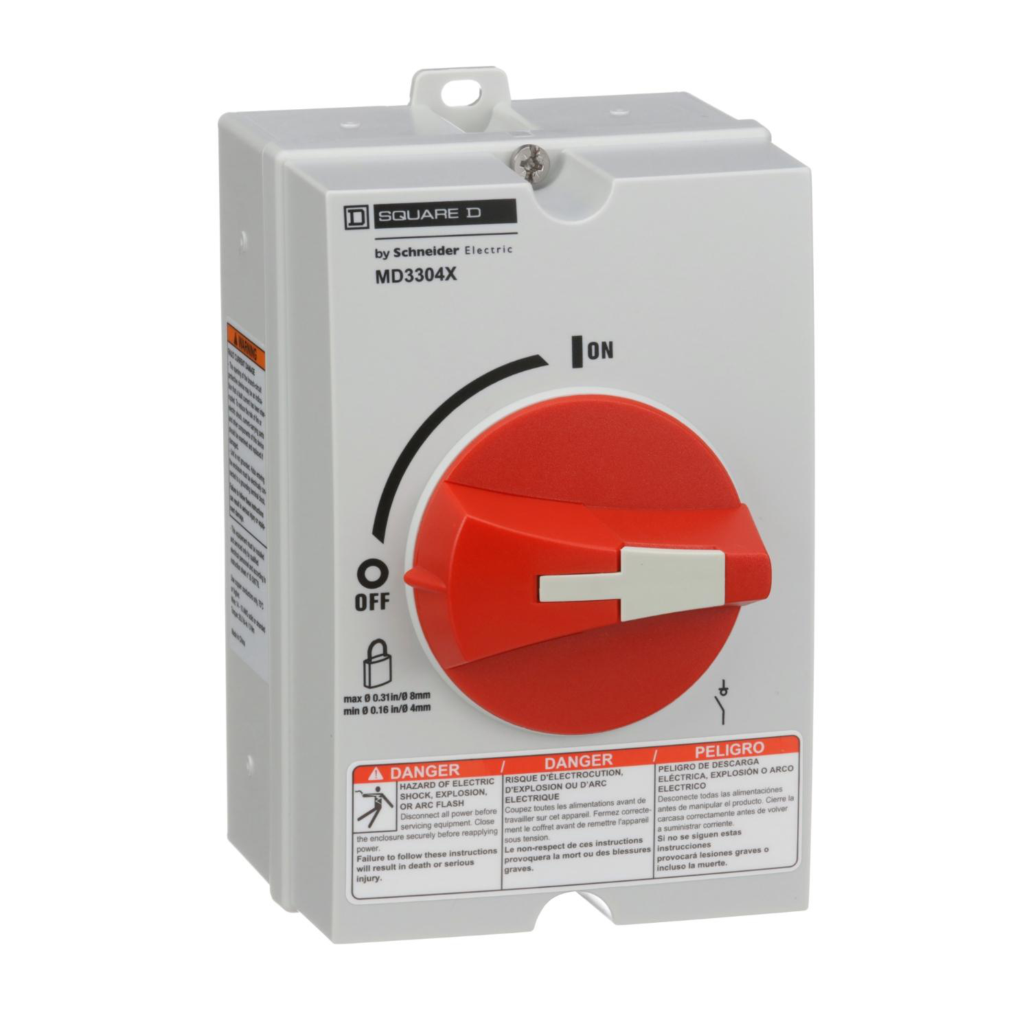 Product image for MOTOR DISCONNECT SWITCH, 3P, 30A, NEMA 1, 3, 3R, 4, 4X AND 12 ENCLOSURE