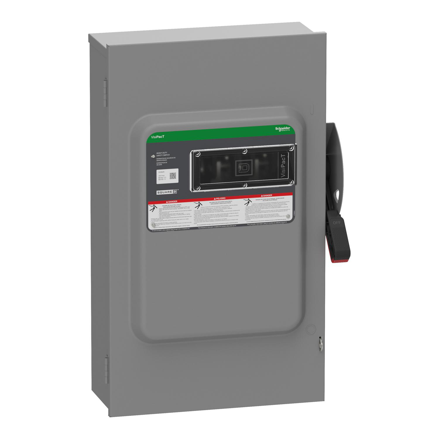 Product image for SAFETY SWITCH, VISIPACT, HEAVY DUTY, FUSED, VIEWING WINDOW, NEMA 3R, 600V, 200A, 3 POLE
