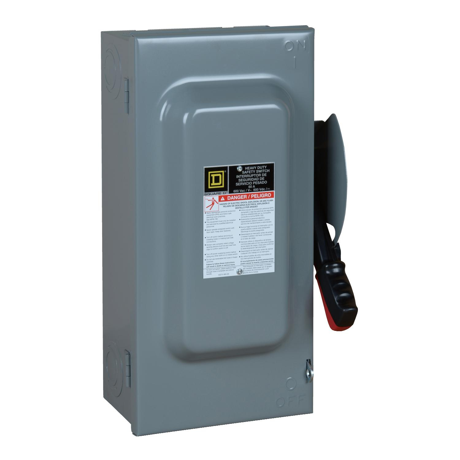 Product image for SAFETY SWITCH, HEAVY DUTY, FUSIBLE, 60A, 600VAC/VDC, 3 POLES, 50HP, NEMA 1