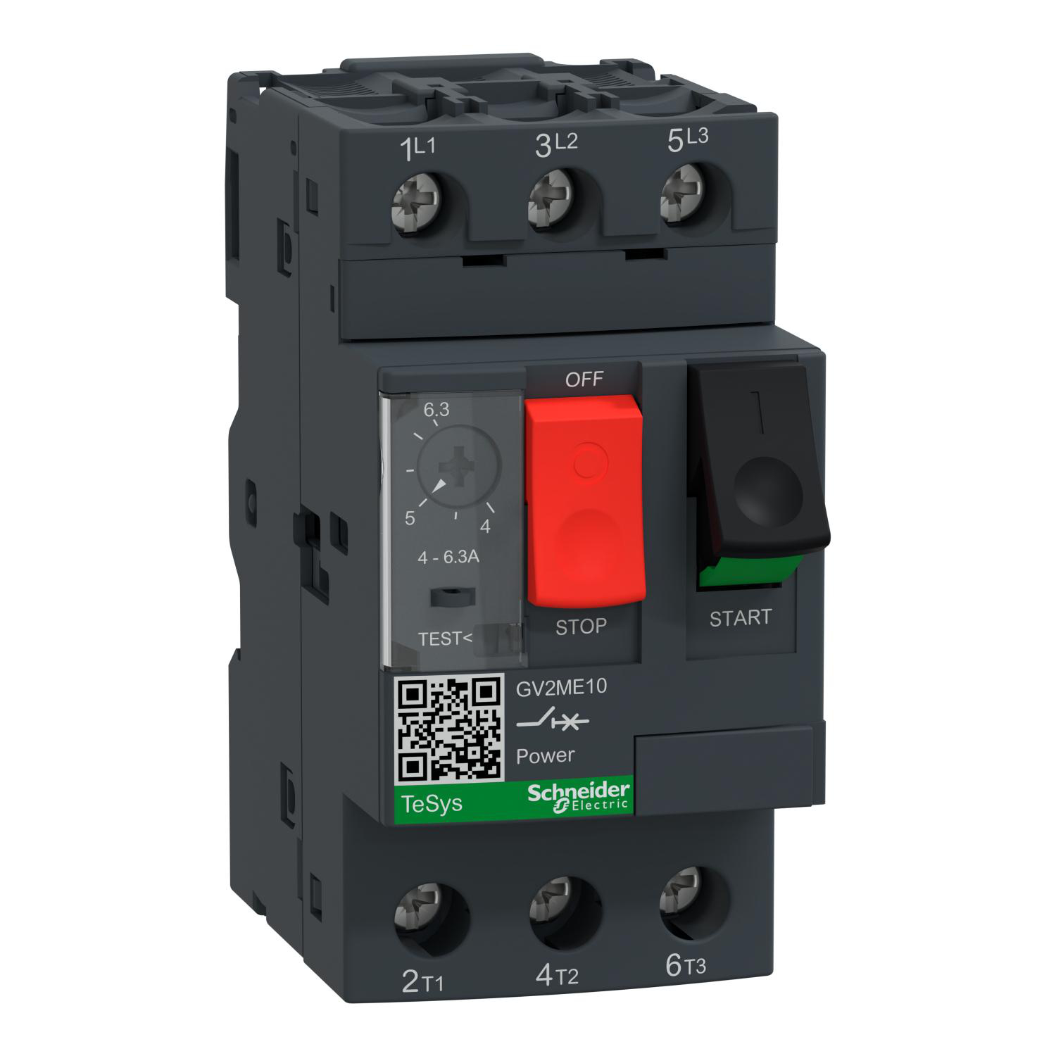 Product image for TESYS DECA MANUAL STARTER AND PROTECTOR, THERMAL MAGNETIC CIRCUIT PROTECTOR, PUSH BUTTONS, 4 TO 6.3 A, SCREW CLAMP