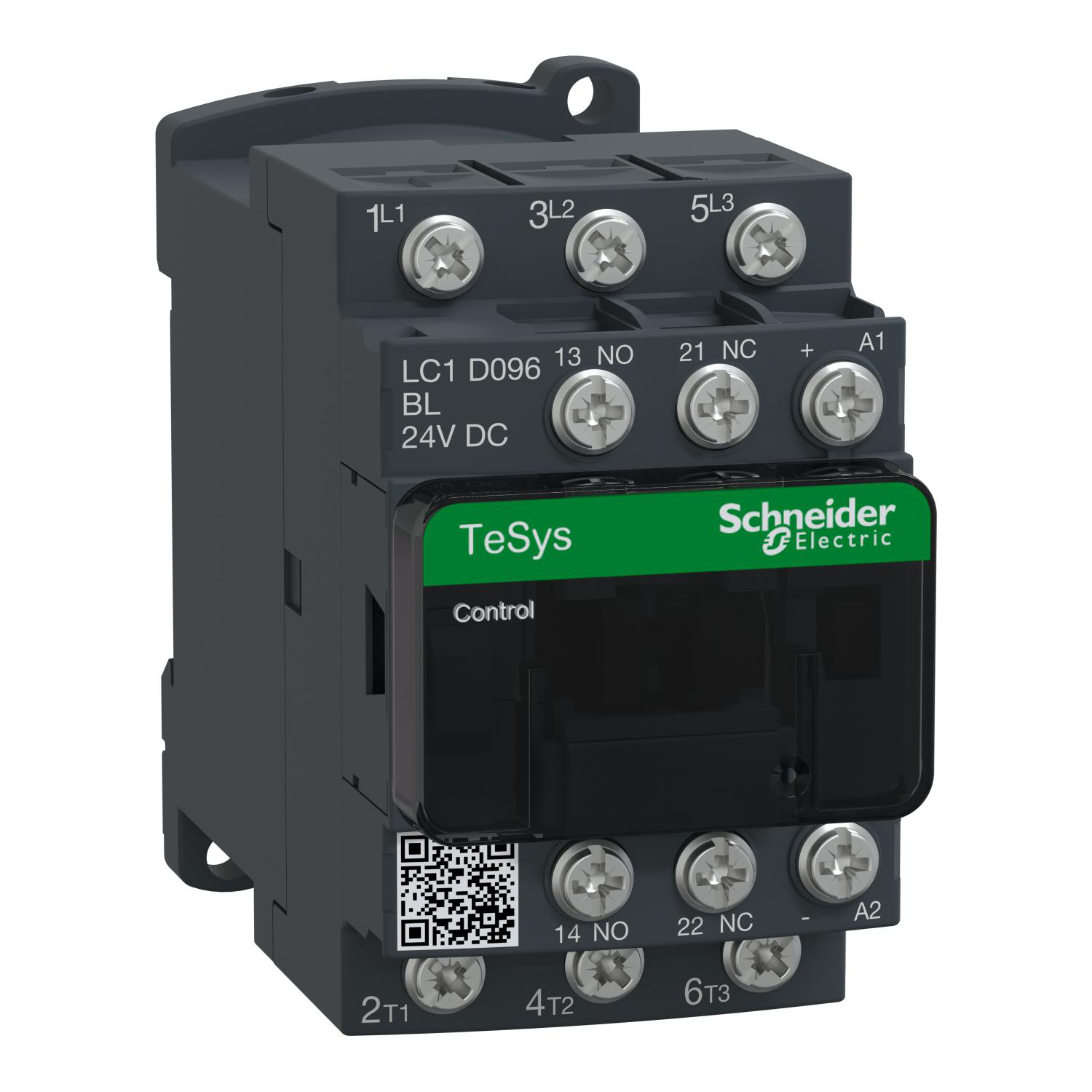 Product image for IEC CONTACTOR, TESYS DECA, NONREVERSING, 9A, 5HP AT 480VAC, 3 PHASE, 3 POLE, 3 NO, LOW CONSUMPTION 24VDC COIL, OPEN STYLE