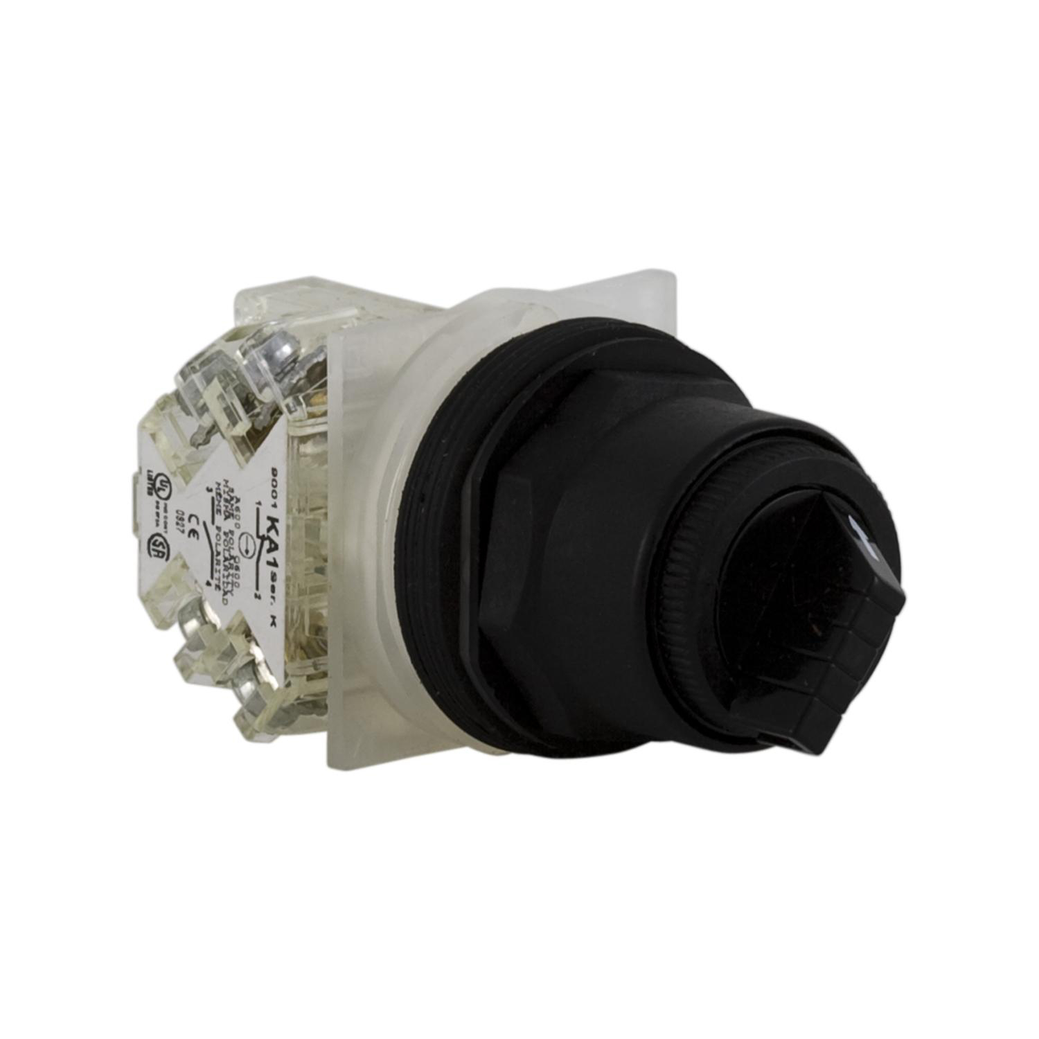 Product image for SELECTOR SWITCH, HARMONY 9001SK, PLASTIC, STANDARD HANDLE, BLACK, 30MM, 2 POSITIONS, STAY PUT, 1 CO, 9001KA1 CONTACT BLOCK COMPATIBLE