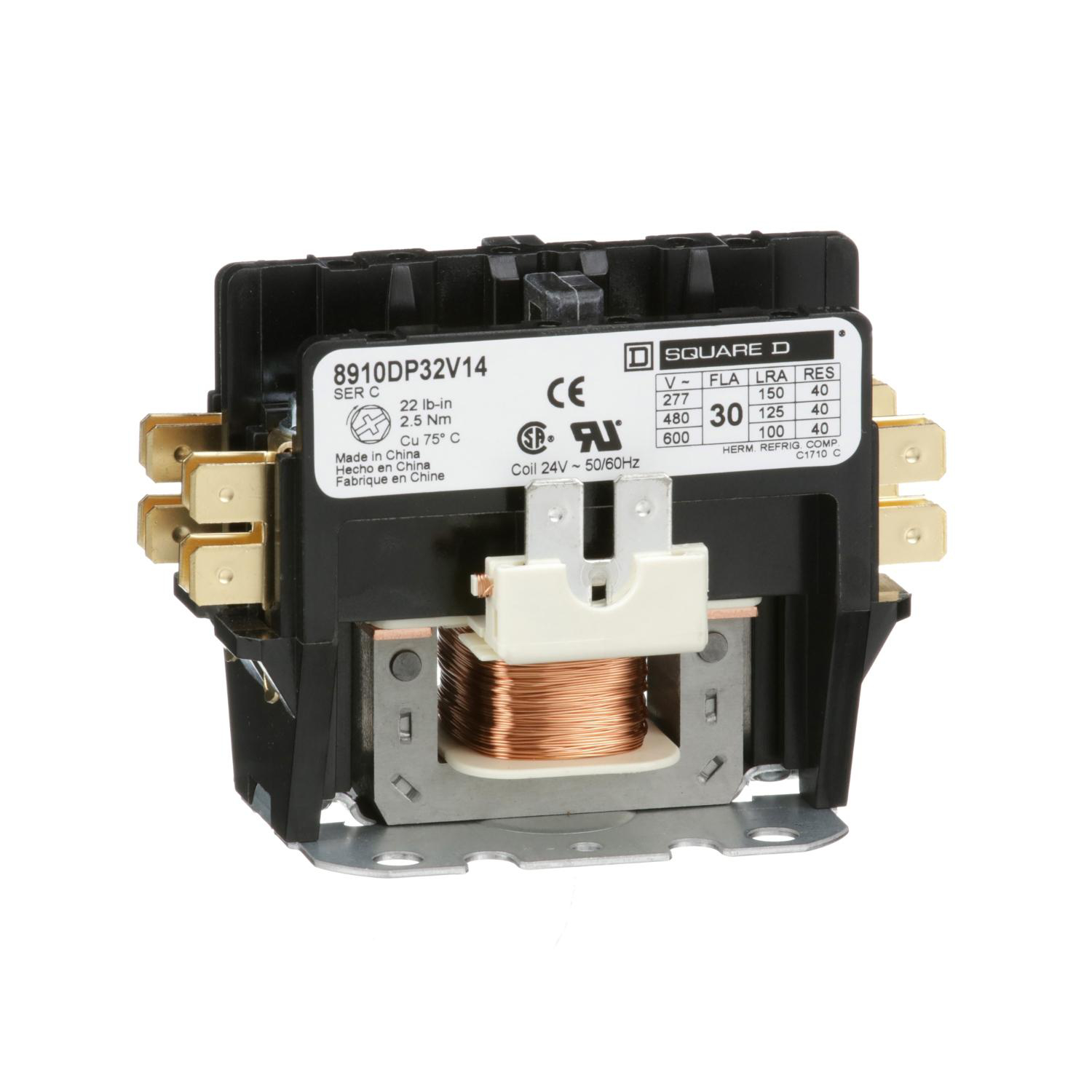 Product image for CONTACTOR, DEFINITE PURPOSE, 30A, 2 POLE, 24/24VAC 50/60HZ COIL, OPEN