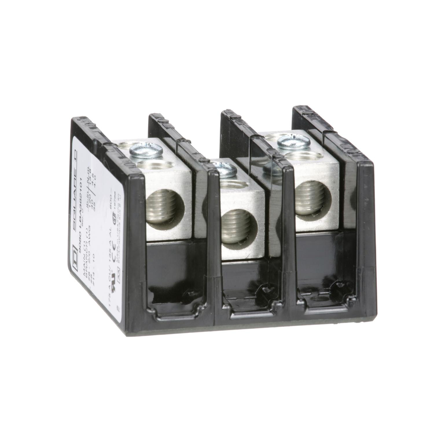 Product image for POWER DISTRIBUTION BLOCK, LINERGY, 3 POLE, 1 LINE, 1 LOAD, 175A CU, 135A AL, 600V
