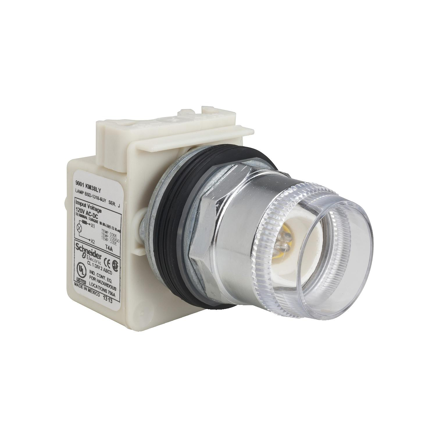 Product image for HEAD FOR ILLUMINATED PUSH BUTTON, HARMONY 9001K, METAL, PROJECTING, WITHOUT CAP, 30MM, SPRING RETURN, 110...120V