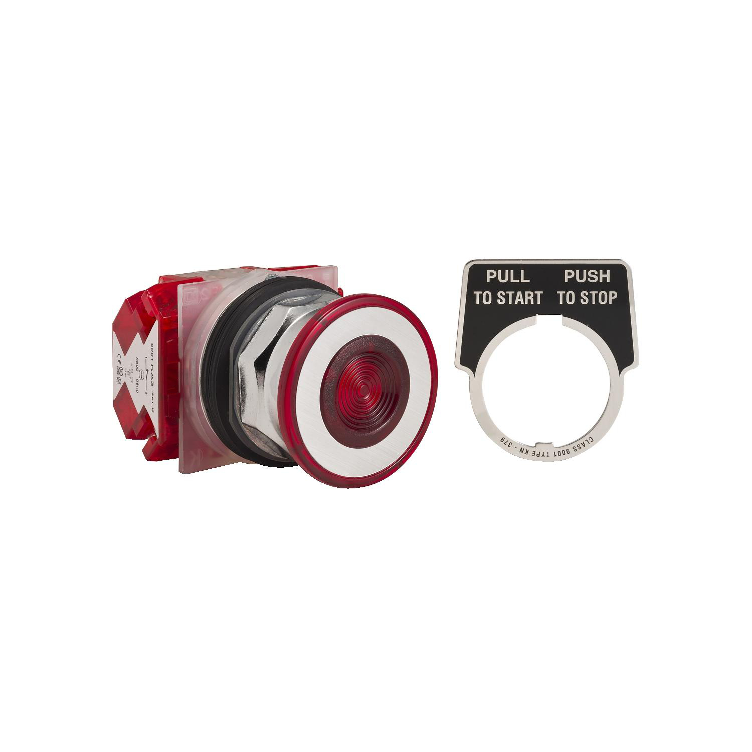 Product image for PUSH BUTTON, HARMONY 9001K, METAL, MUSHROOM 41MM, RED, 30MM, 2 POSITIONS, PUSH PULL, 2NC