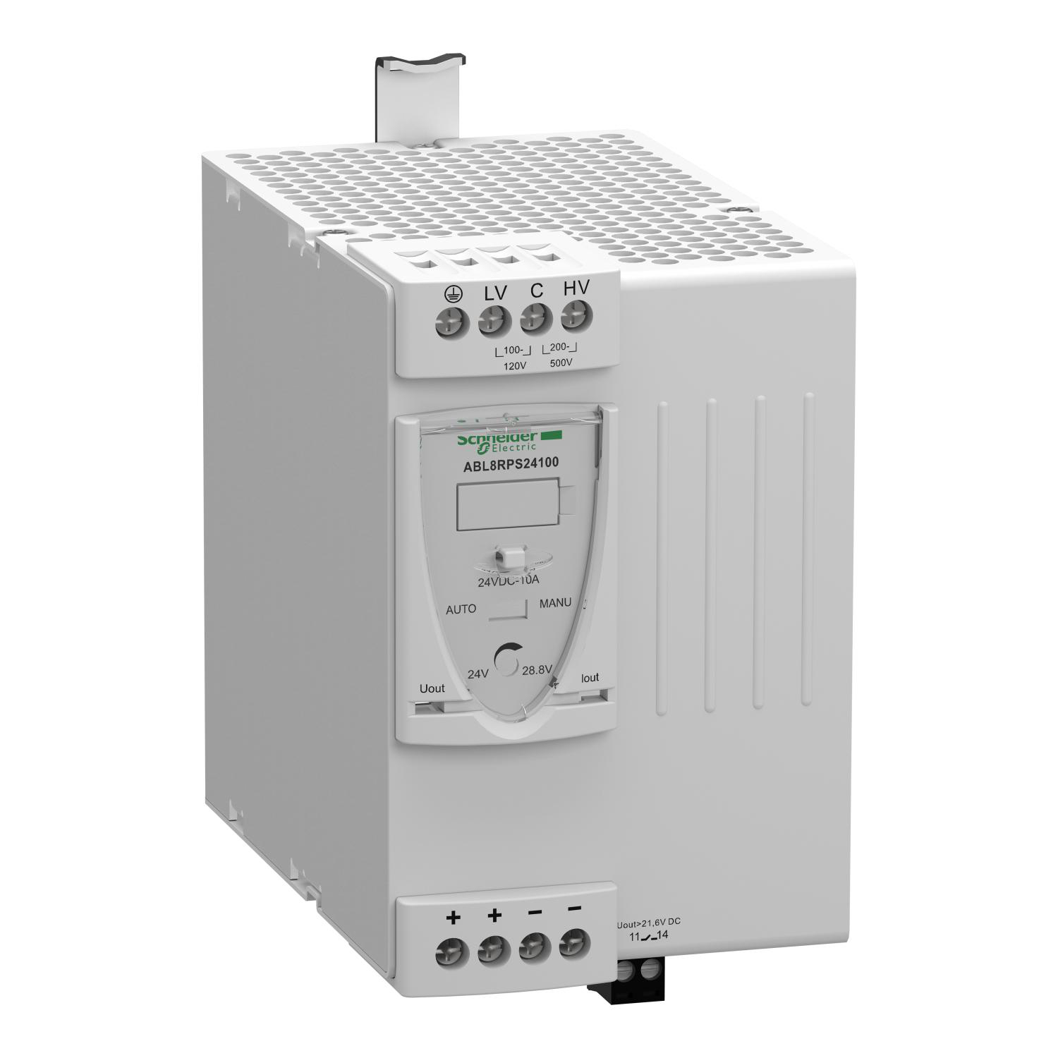 Product image for UNIVERSAL POWER SUPPLY, PHASEO, 1 OR 2 PHASE, 100 TO 500 V, 24 V, 10 A