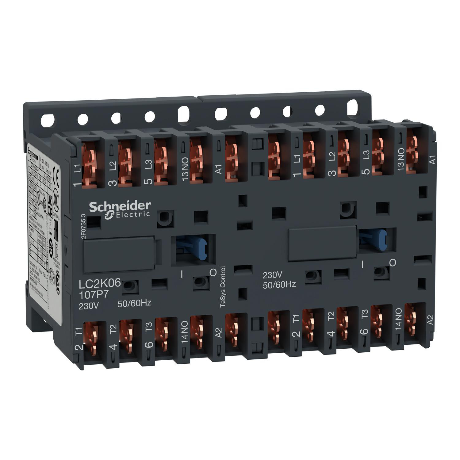Product image for REVERSING CONTACTOR, TESYS K, 3P, AC-3, LT OR EQ TO 440V 9A, 1 NO, 24VAC COIL
