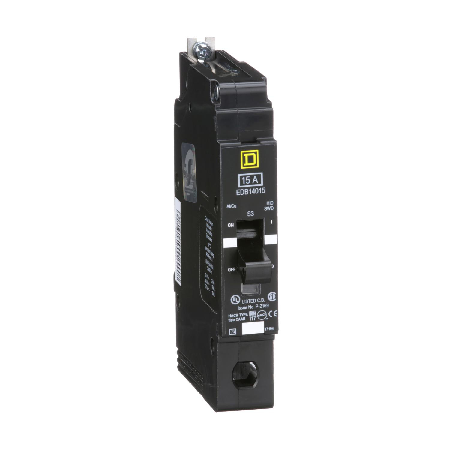 Product image for MINI CIRCUIT BREAKER, E-FRAME, 15A, 1 POLE, 277VAC, 25KA MAX, BOLT ON [TAA]