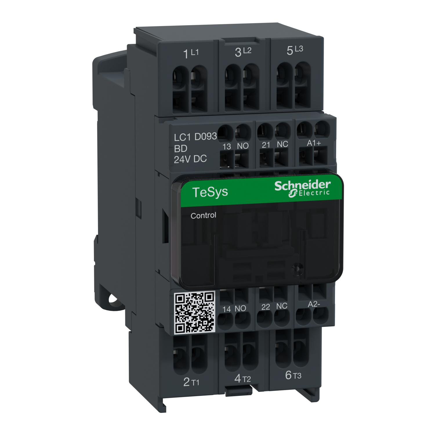 Product image for IEC CONTACTOR, TESYS DECA, NONREVERSING, 9A, 5HP AT 480VAC, 3 PHASE, 3 POLE, 3 NO, 24VDC COIL, OPEN STYLE