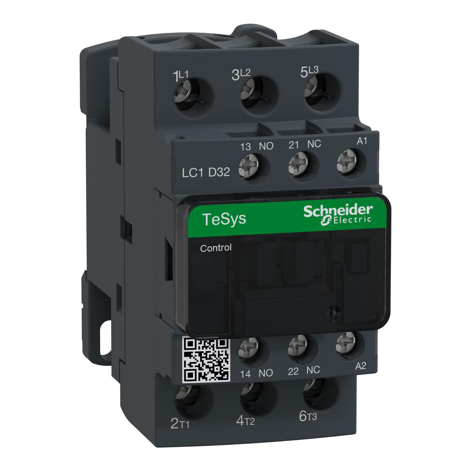 Product image for IEC CONTACTOR, TESYS DECA, NONREVERSING, 32A, 20HP AT 480VAC, UP TO 100KA SCCR, 3 PHASE, 3 NO, 24VAC 50/60HZ COIL, OPEN