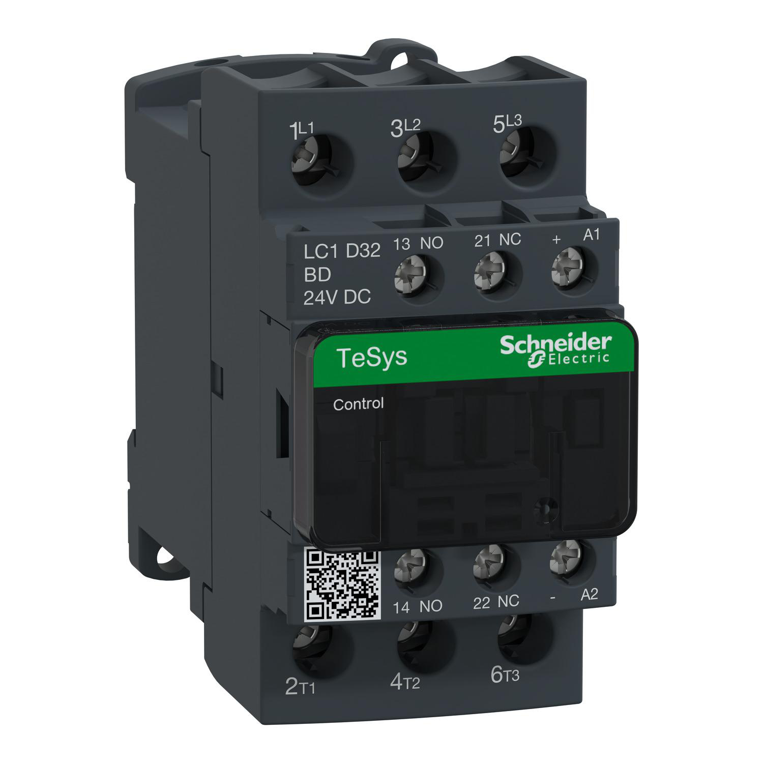 Product image for IEC CONTACTOR, TESYS DECA, NONREVERSING, 32A, 20HP AT 480VAC, UP TO 100KA SCCR, 3 PHASE, 3 NO, 24VDC COIL, OPEN STYLE