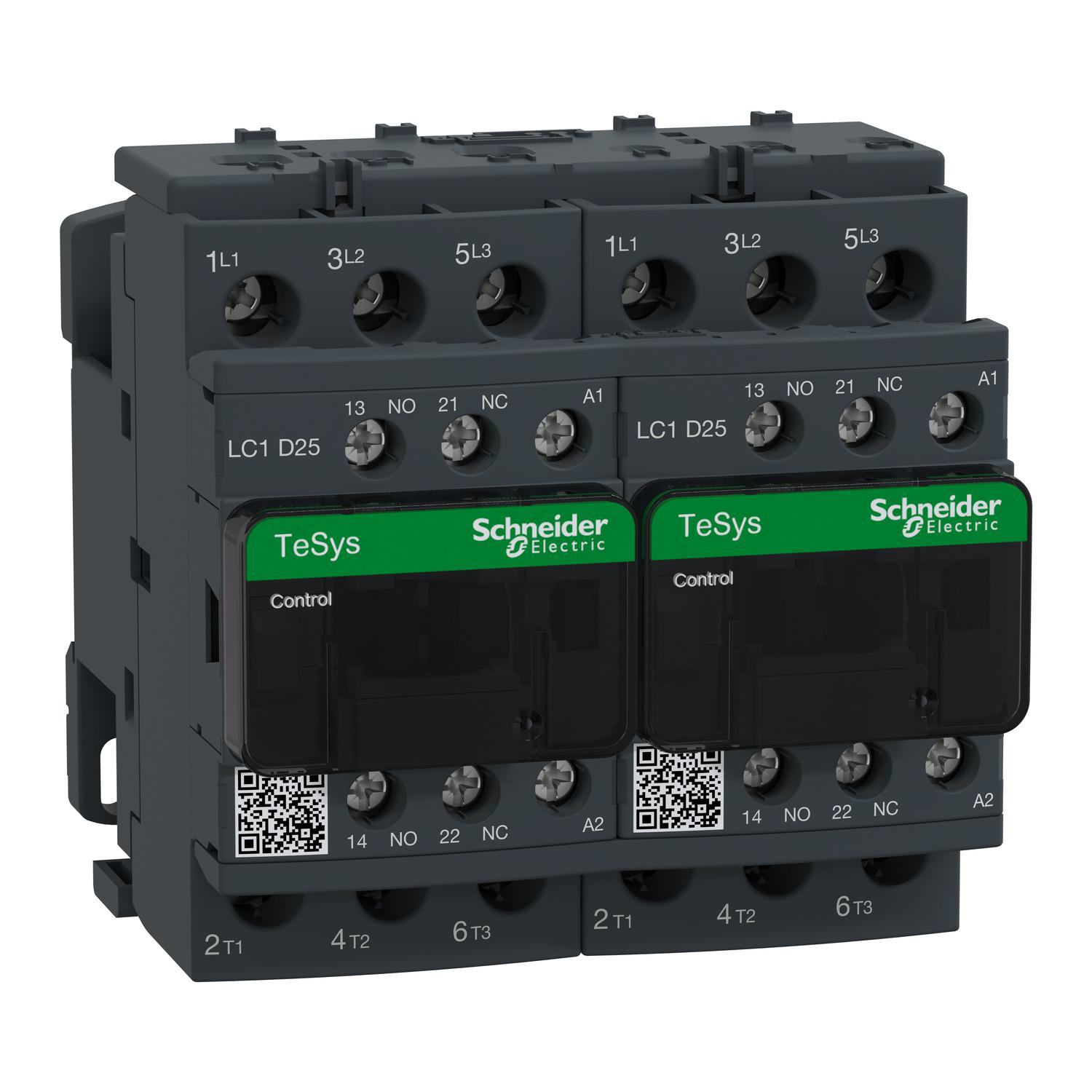 Product image for TESYS DECA IEC CONTACTOR, 25 A, 3 P, 15 HP AT 480 VAC, REVERSING, 120 VAC 50/60 HZ COIL