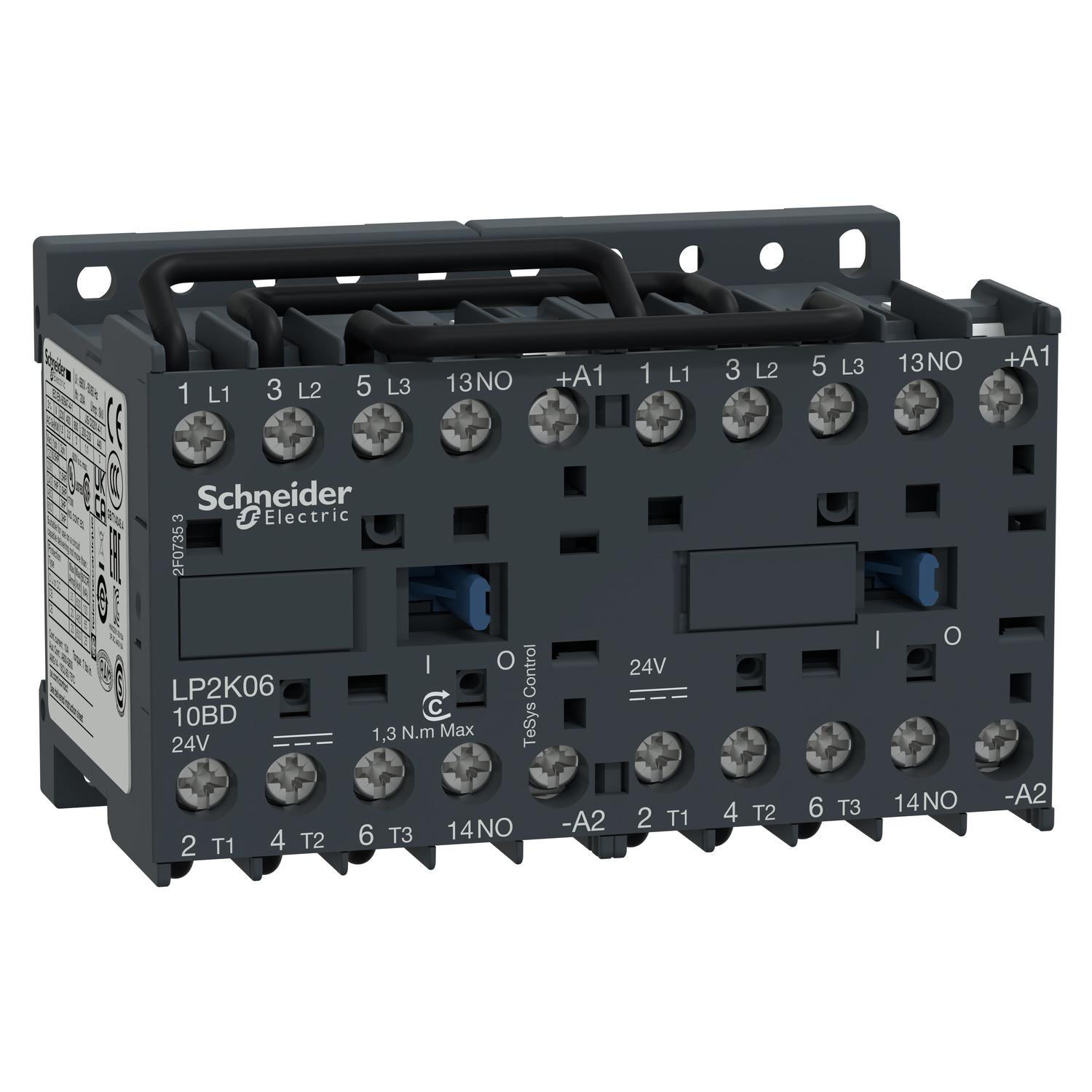 Product image for REVERSING CONTACTOR, TESYS K, 3P, AC-3, LT OR EQ TO 440V 9A, 1 NO, 24VDC COIL