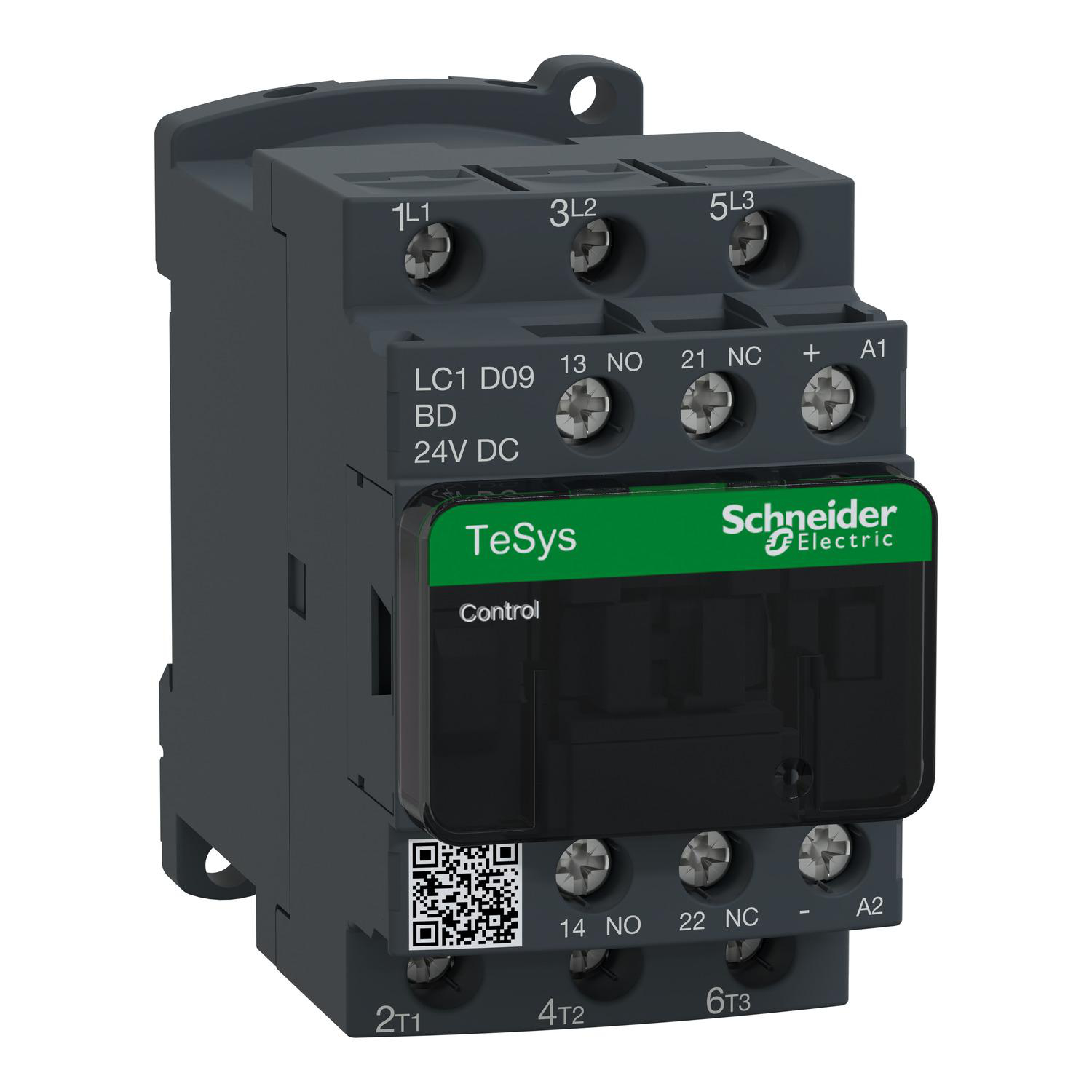 Product image for IEC CONTACTOR, TESYS DECA, NONREVERSING, 9A, 5HP AT 480VAC, UP TO 100KA SCCR, 3 PHASE, 3 NO, 24VDC COIL, OPEN STYLE