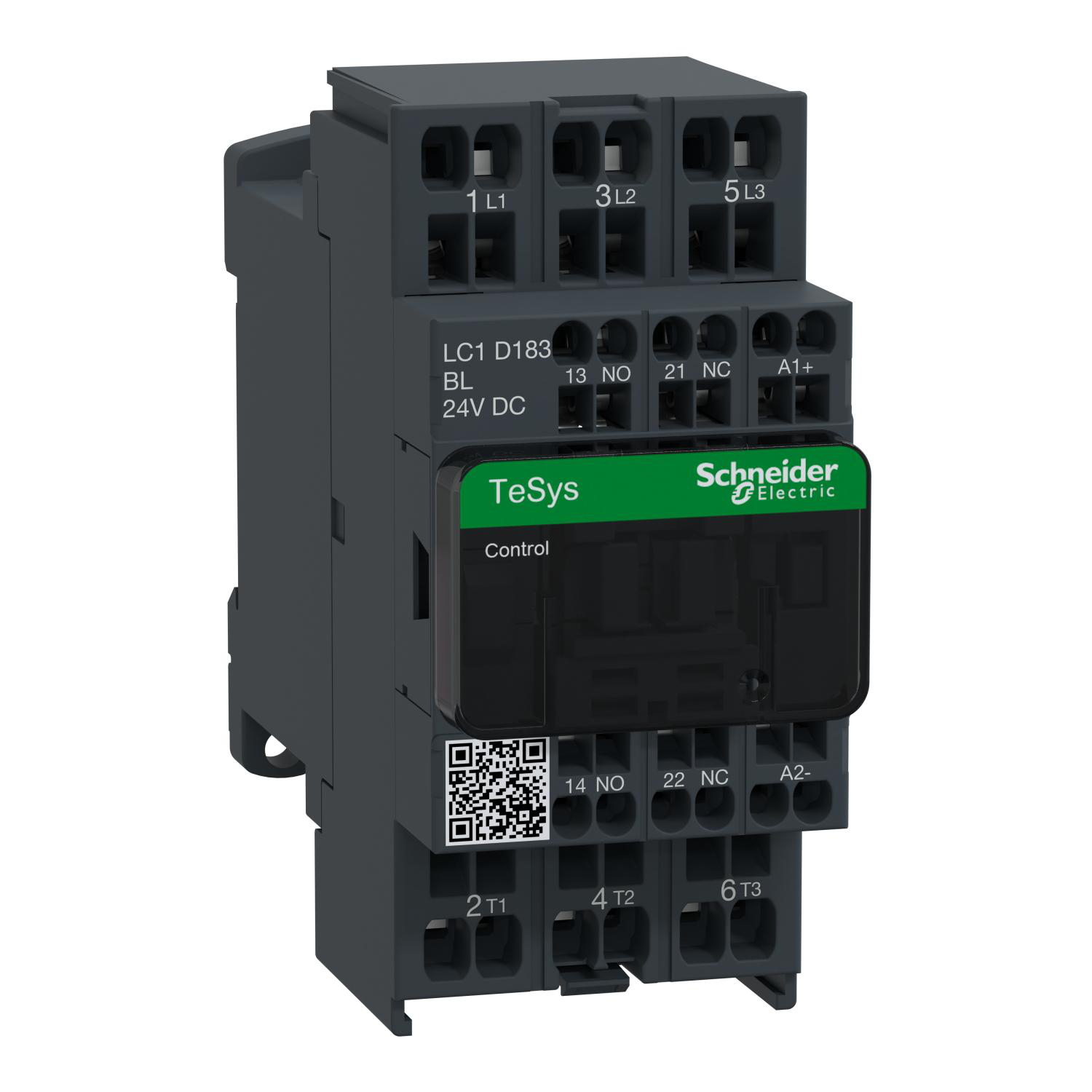 Product image for IEC CONTACTOR, TESYS DECA, NONREVERSING, 18A, 10HP AT 480VAC, 3 PHASE, 3 POLE, 3 NO, LOW CONSUMPTION 24VDC COIL, OPEN STYLE