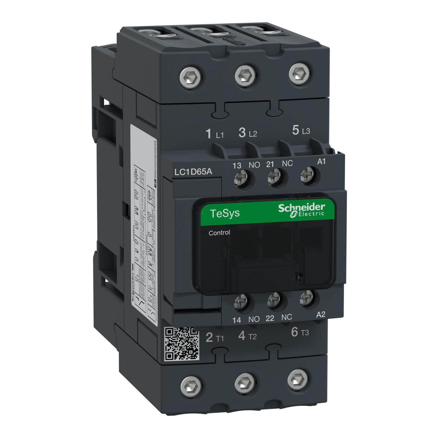 Product image for CONTACTOR, TESYS DECA, 3P(3 NO), AC-3/AC-3E, <=400V, 65A, 120V AC 60HZ COIL, SCREW CLAMP TERMINALS