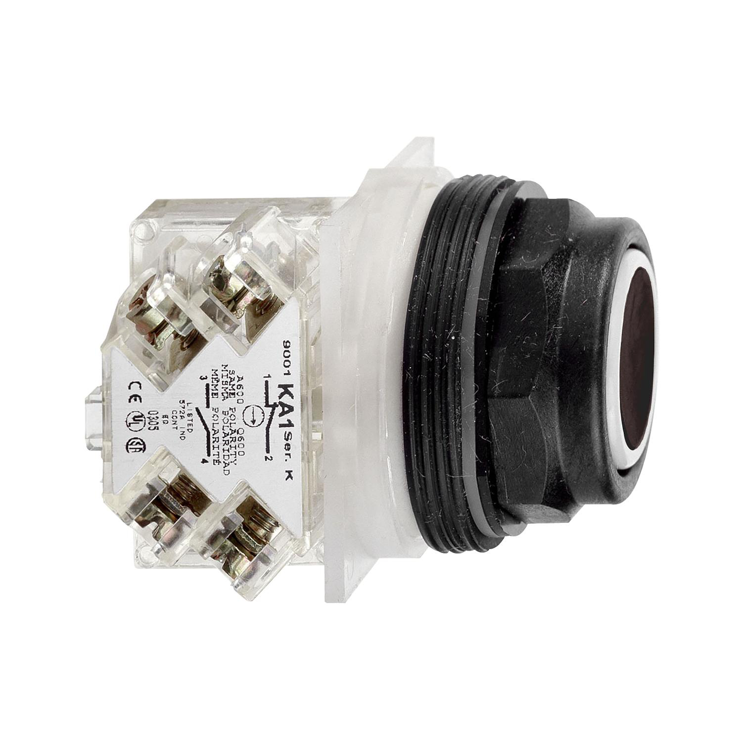 Product image for PUSH BUTTON, HARMONY 9001SK, PLASTIC, FLUSH, BLACK, 30MM, SPRING RETURN, 1 C/O