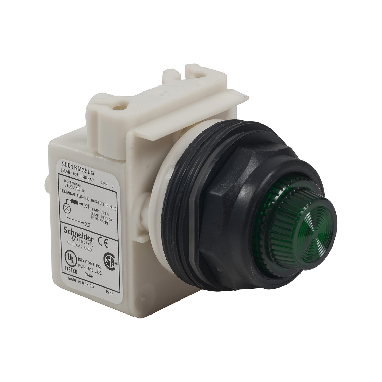 Product image for 30MM PUSH BUTTON, TYPE SK, PUSH TO TEST PILOT LIGHT, GREEN 24/28VAC/VDC LED LIGHT MODULE, GREEN FRESNEL LENS, NEMA 4, 4X