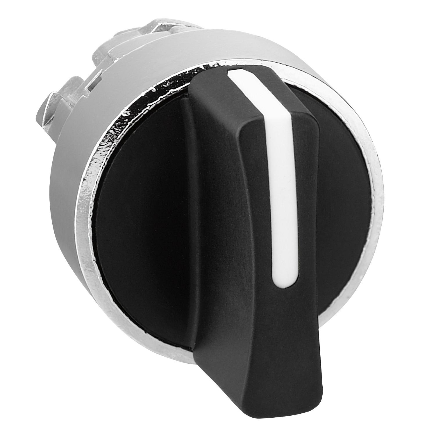 Product image for HEAD FOR SELECTOR SWITCH, HARMONY XB4, METAL, BLACK, 22MM, 3 POSITIONS, SPRING RETURN FROM LEFT TO CENTER