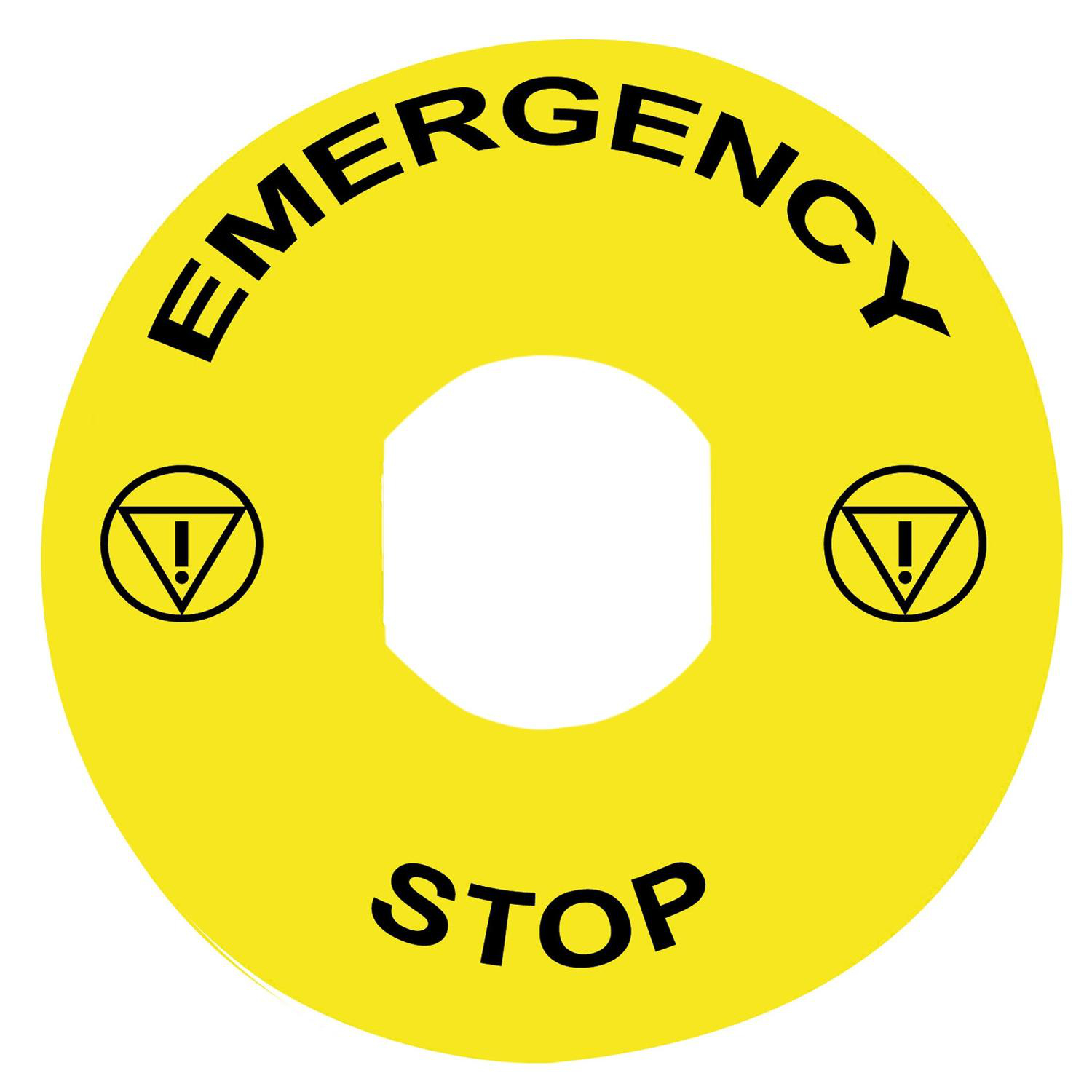 Product image for MARKED LEGEND, HARMONY XB4, PLASTIC, YELLOW, 90MM, FOR EMERGENCY STOP, MARKED EMERGENCY STOP WITH LOGO ISO13851