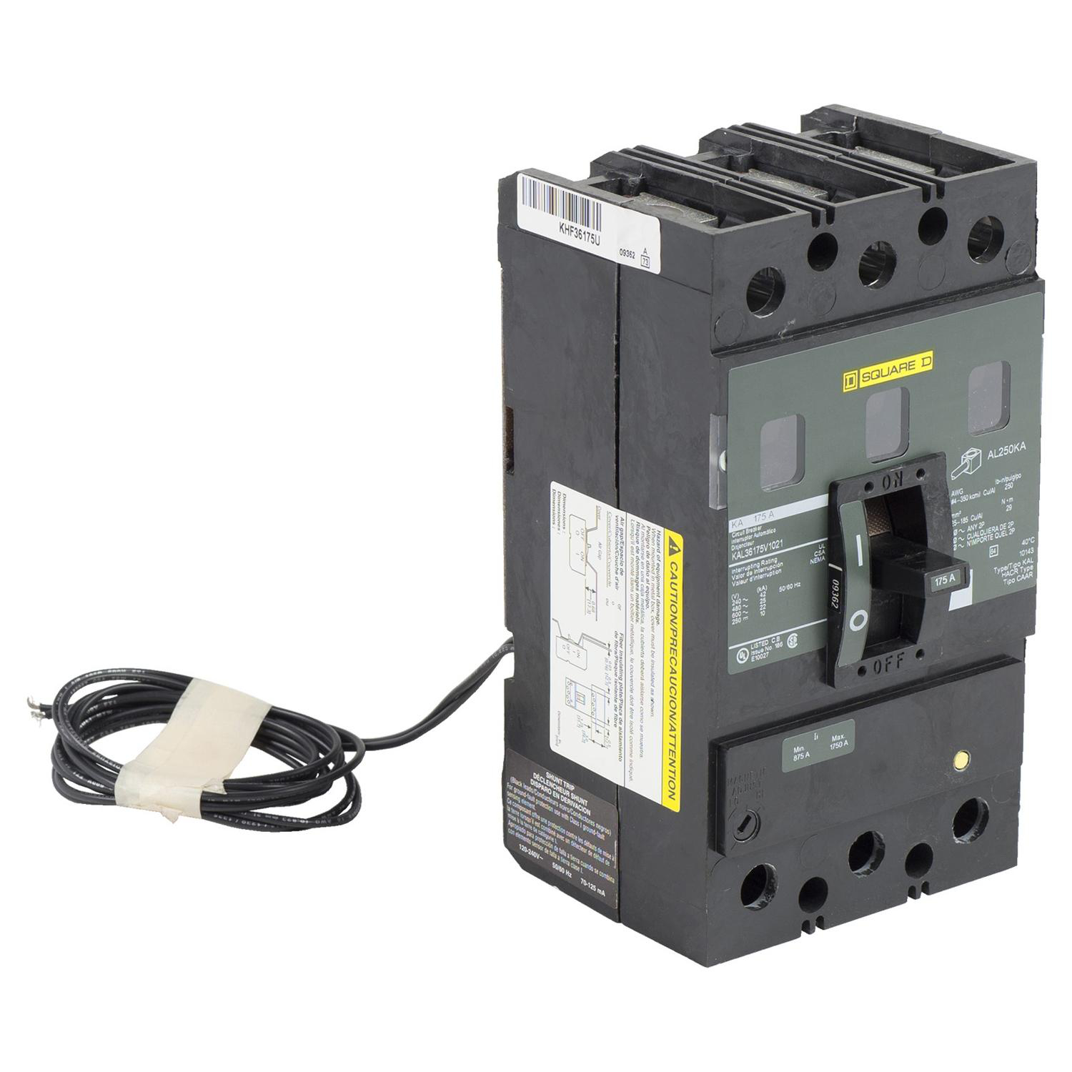 Product image for CIRCUIT BREAKER, LA, 250A, 3 POLE, 600VAC, 22KA, 250VDC, 10KA, LUGS, THERMAL MAGNETIC, SHUNT TRIP