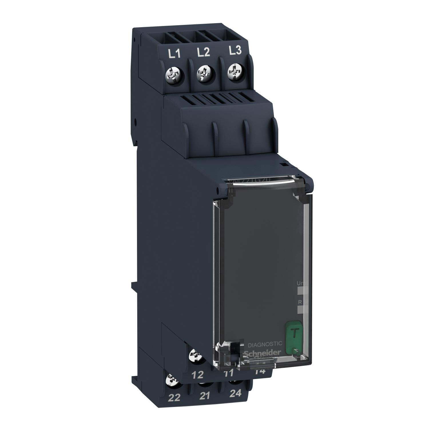 Product image for HARMONY, MODULAR 3-PHASE SUPPLY CONTROL RELAY, 8A, 2 CO, 183...528VAC