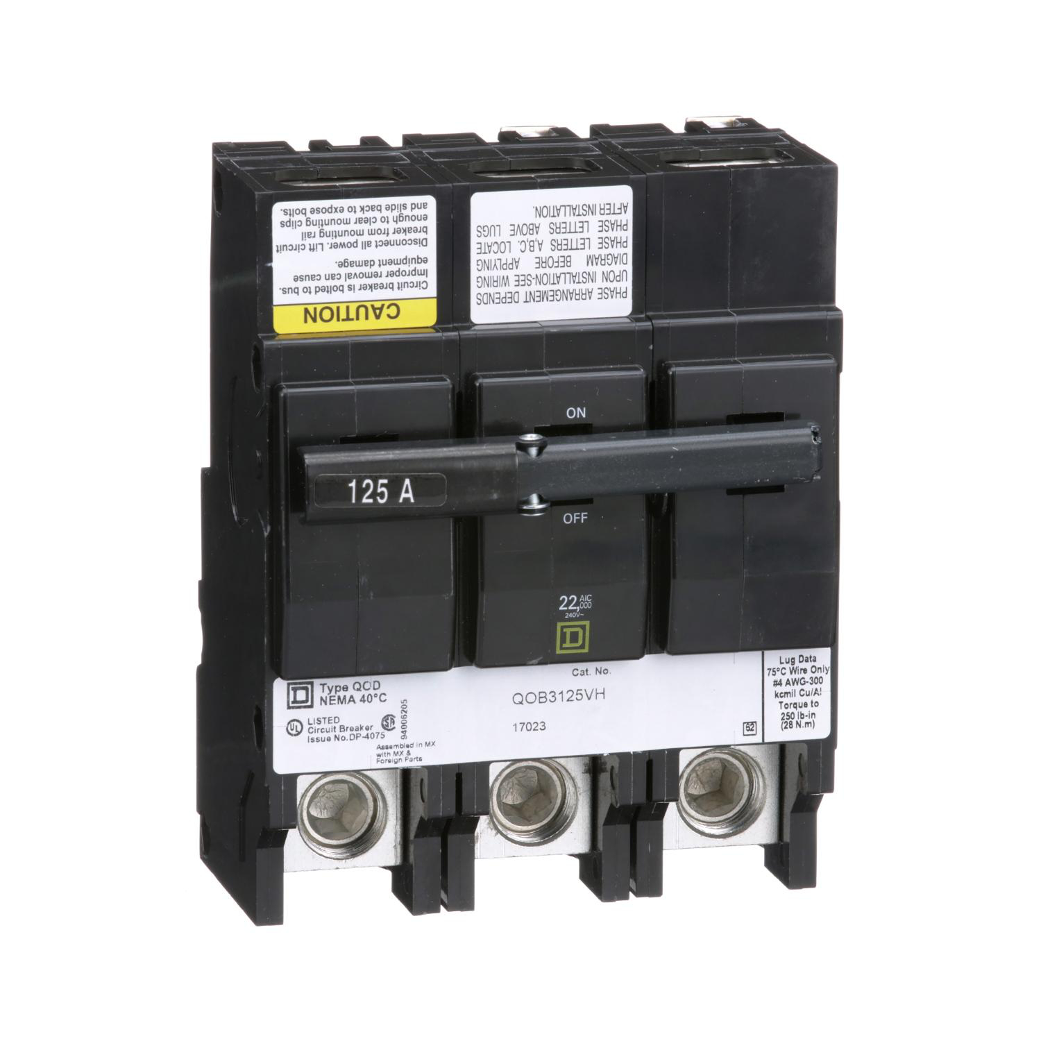 Product image for MINI CIRCUIT BREAKER, QO, 125A, 3 POLE, 240VAC, 22KA, BOLT ON