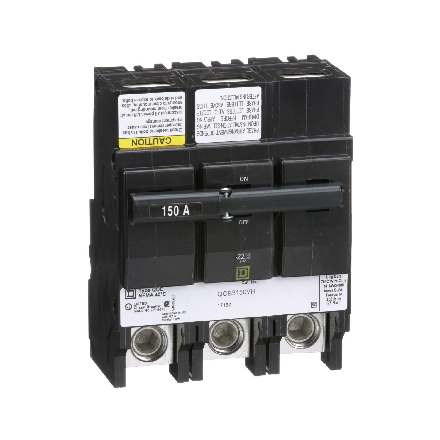 Product image for MINI CIRCUIT BREAKER, QO, 150A, 3 POLE, 240VAC, 22KA, BOLT ON