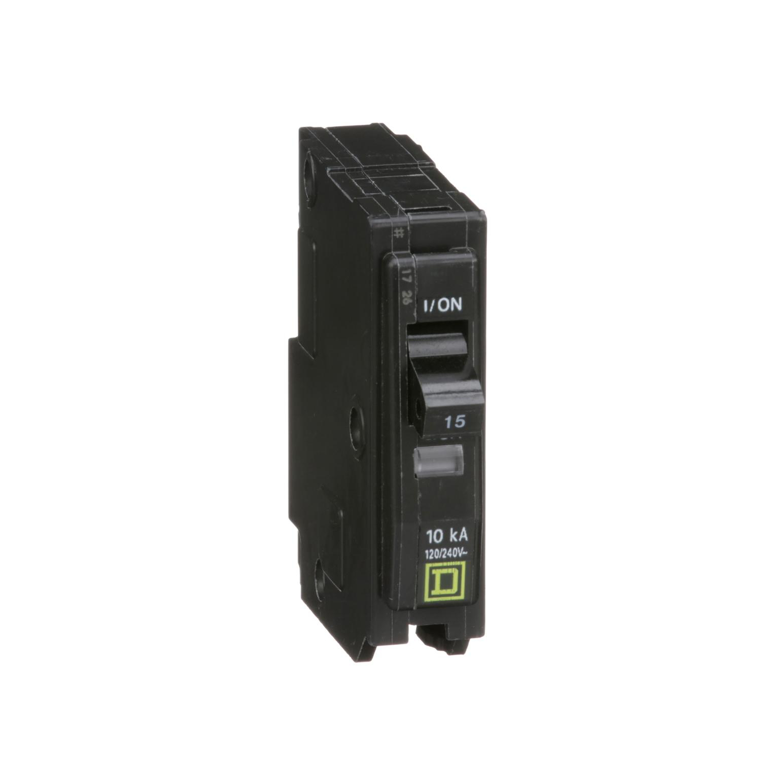 Product image for MINI CIRCUIT BREAKER, QO, 15A, 1 POLE, 120/240VAC, 10KA, PLUG IN