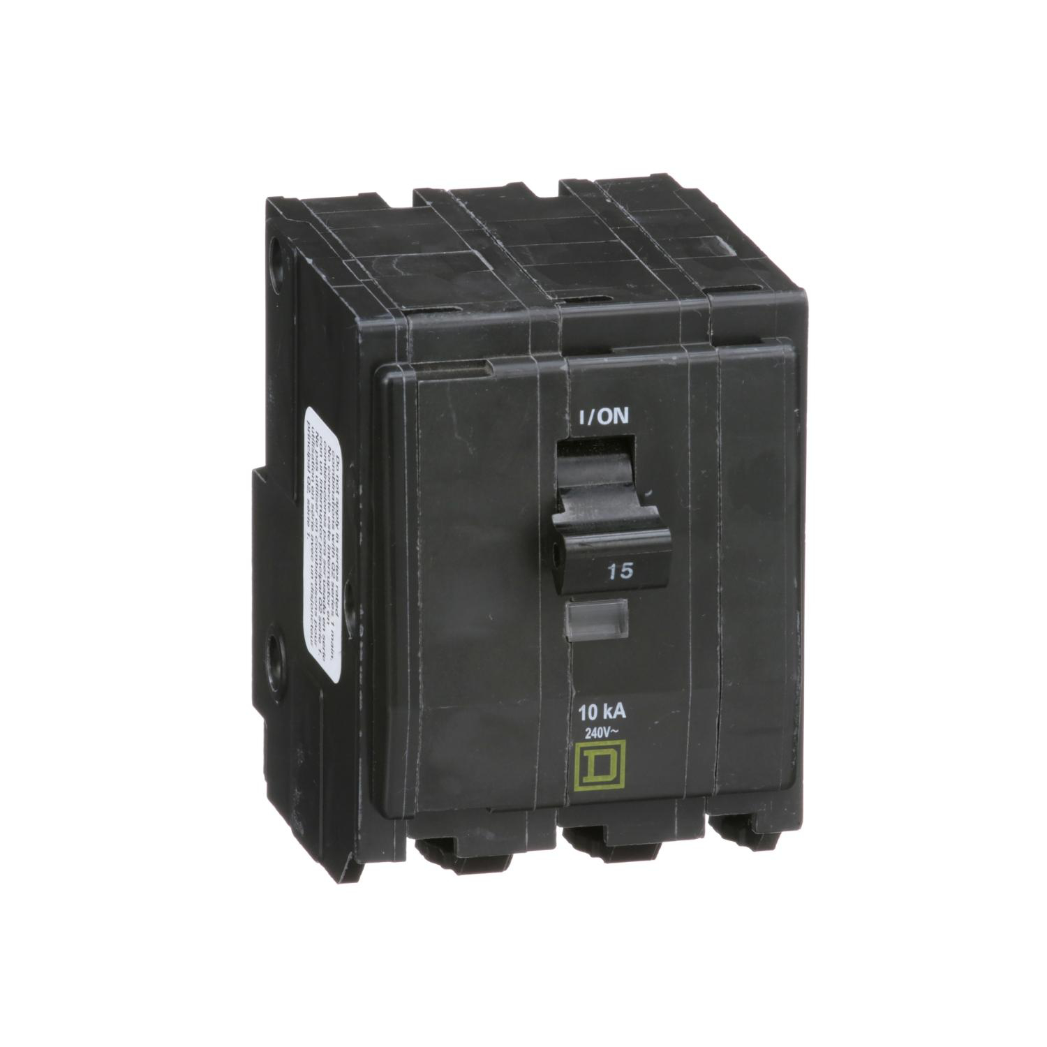 Product image for MINI CIRCUIT BREAKER, QO, 15A, 3 POLE, 120/240VAC, 10KA, PLUG IN