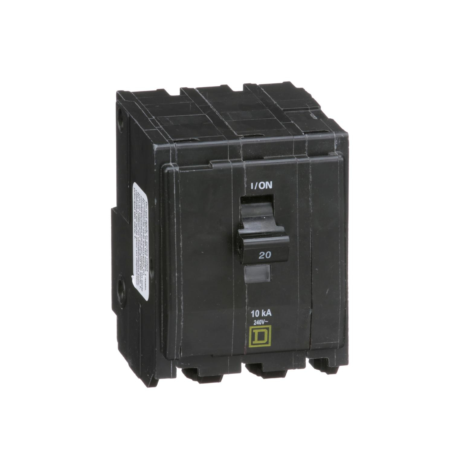Product image for MINI CIRCUIT BREAKER, QO, 20A, 3 POLE, 120/240VAC, 10KA, PLUG IN