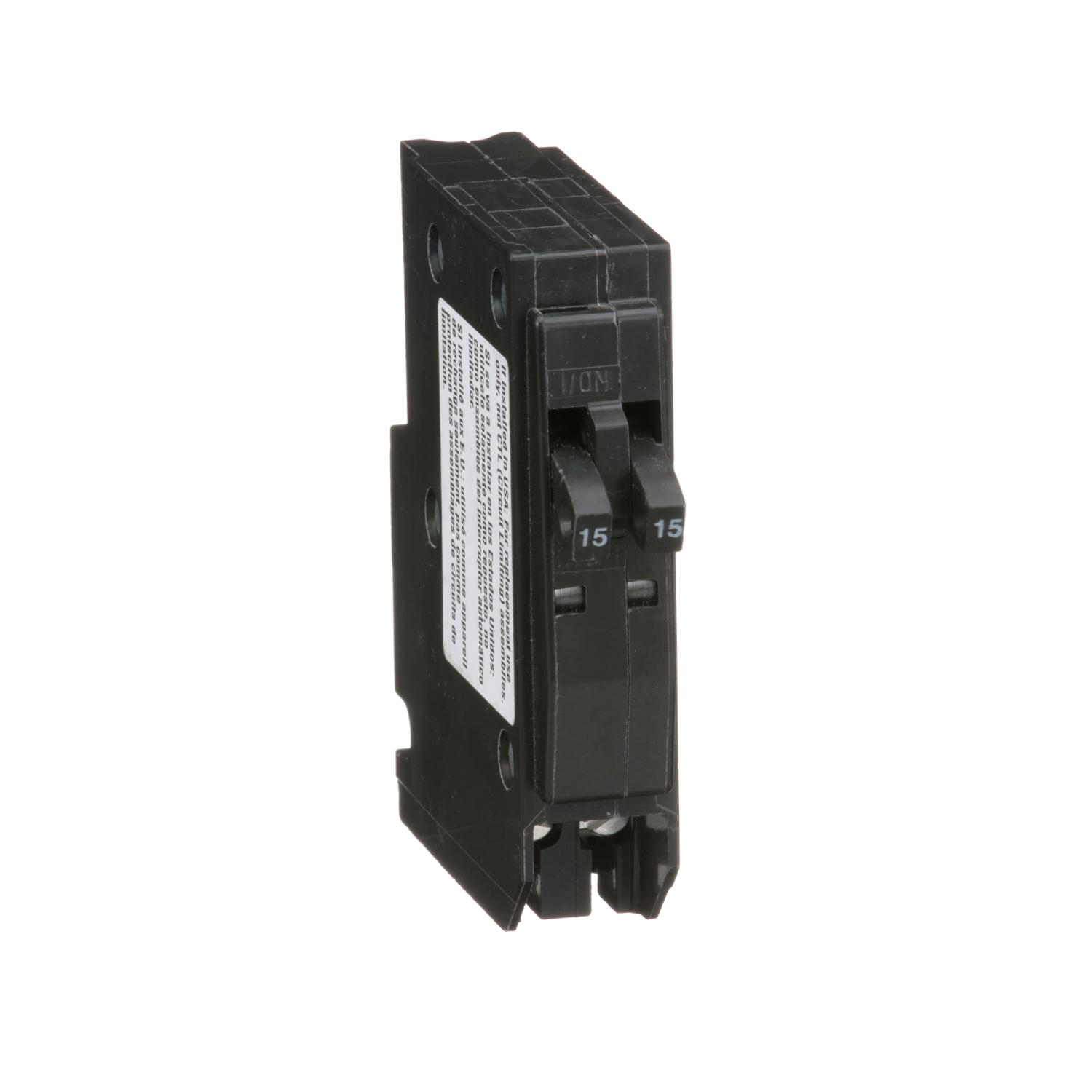 Product image for TANDEM MINI CIRCUIT BREAKER, QO, 2 X 1 POLE AT 15A, 120/240VAC, 10KA, PLUG IN