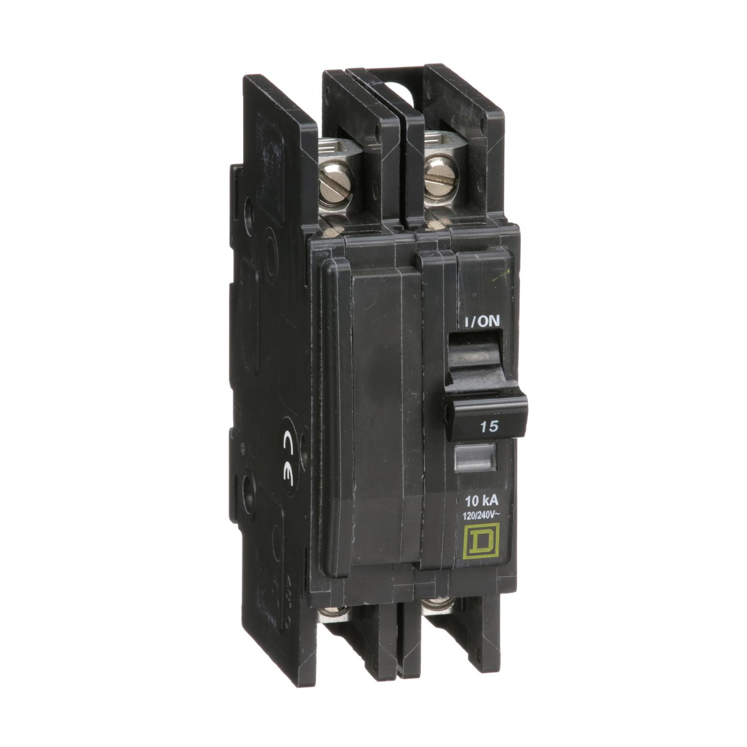 Product image for MINI CIRCUIT BREAKER, QOU, 15A, 2 POLE, 120/240VAC, 10KA