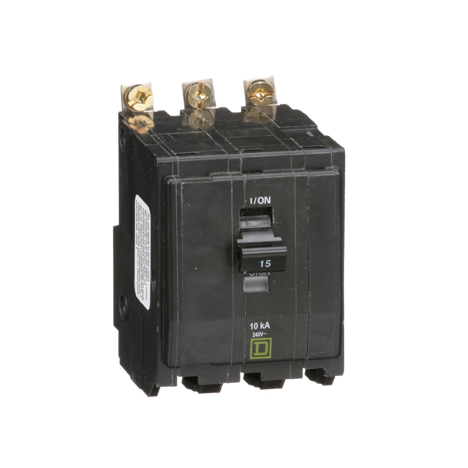 Product image for MINI CIRCUIT BREAKER, QO, 15A, 3 POLE, 120/240VAC, 10KA, BOLT ON