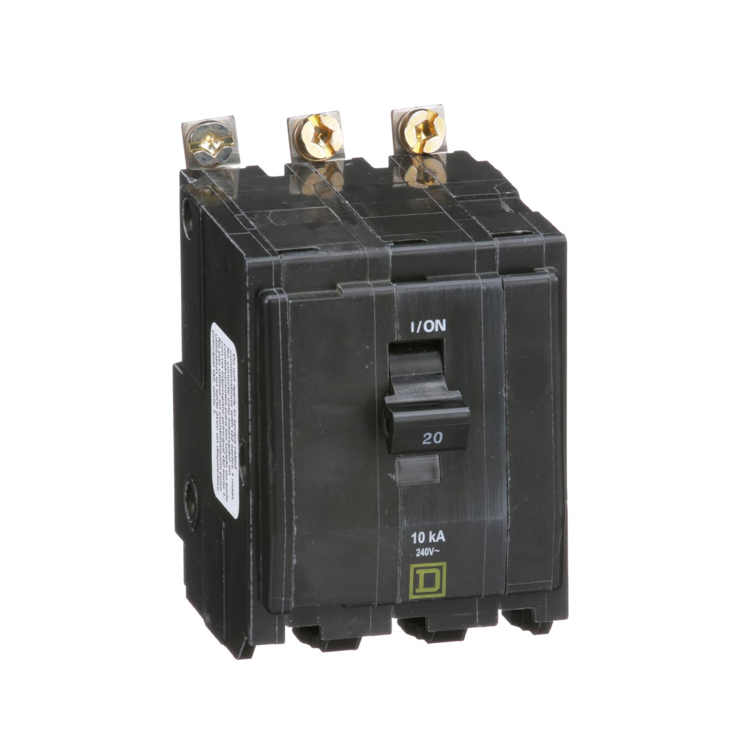 Product image for MINI CIRCUIT BREAKER, QO, 20A, 3 POLE, 240VAC, 10KA, BOLT ON