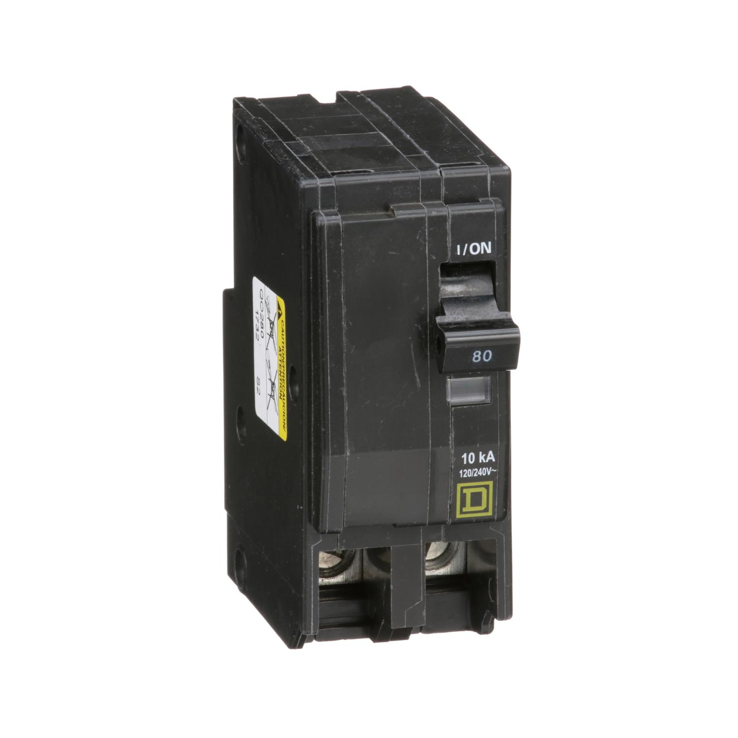 Product image for MINI CIRCUIT BREAKER, QO, 80A, 2 POLE, 120/240VAC, 10KA, PLUG IN