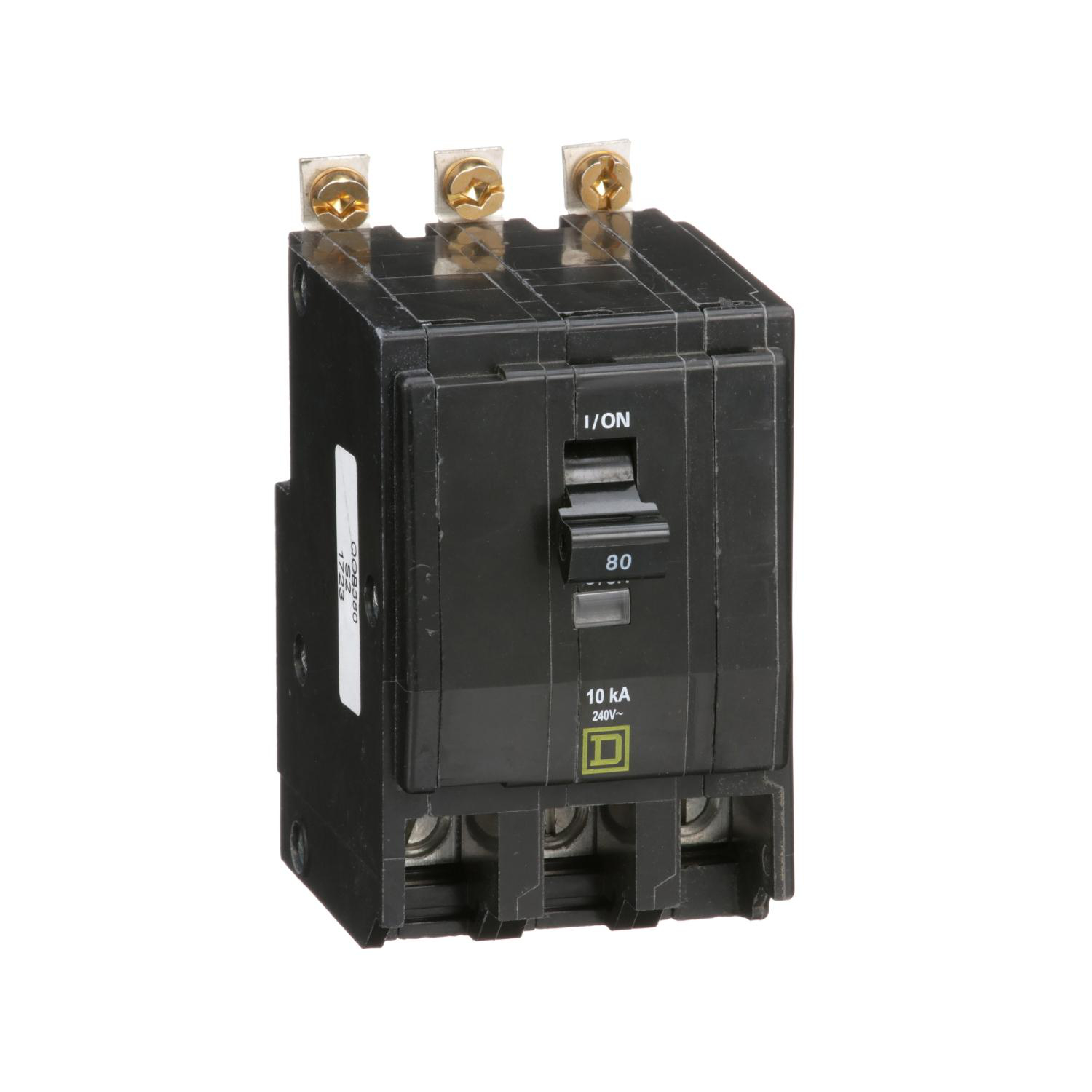 Product image for MINI CIRCUIT BREAKER, QO, 80A, 3 POLE, 120/240VAC, 10KA, BOLT ON