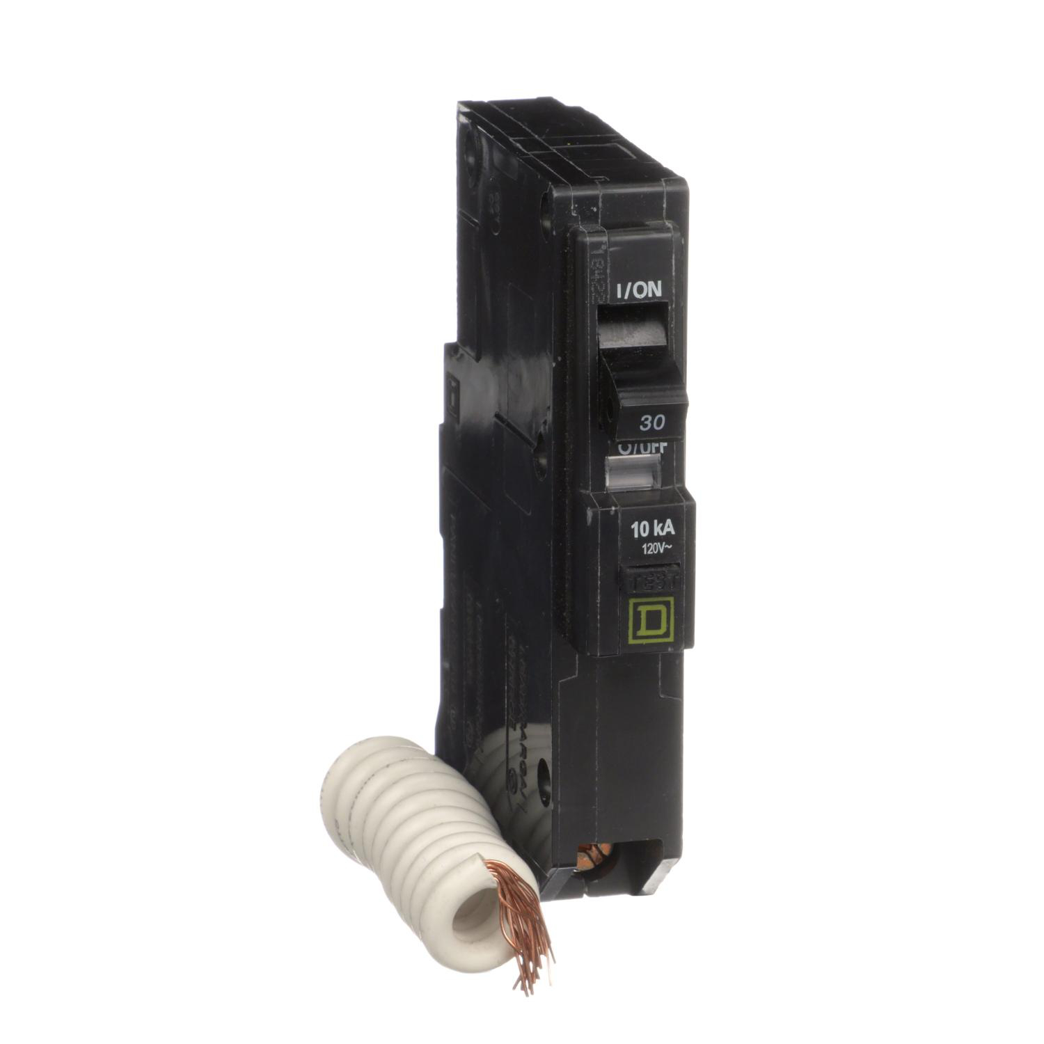 Product image for MINI CIRCUIT BREAKER, QO, 30A, 1 POLE, 120VAC, 10KA, PLUG IN, 30MA GRD FAULT B [TAA]