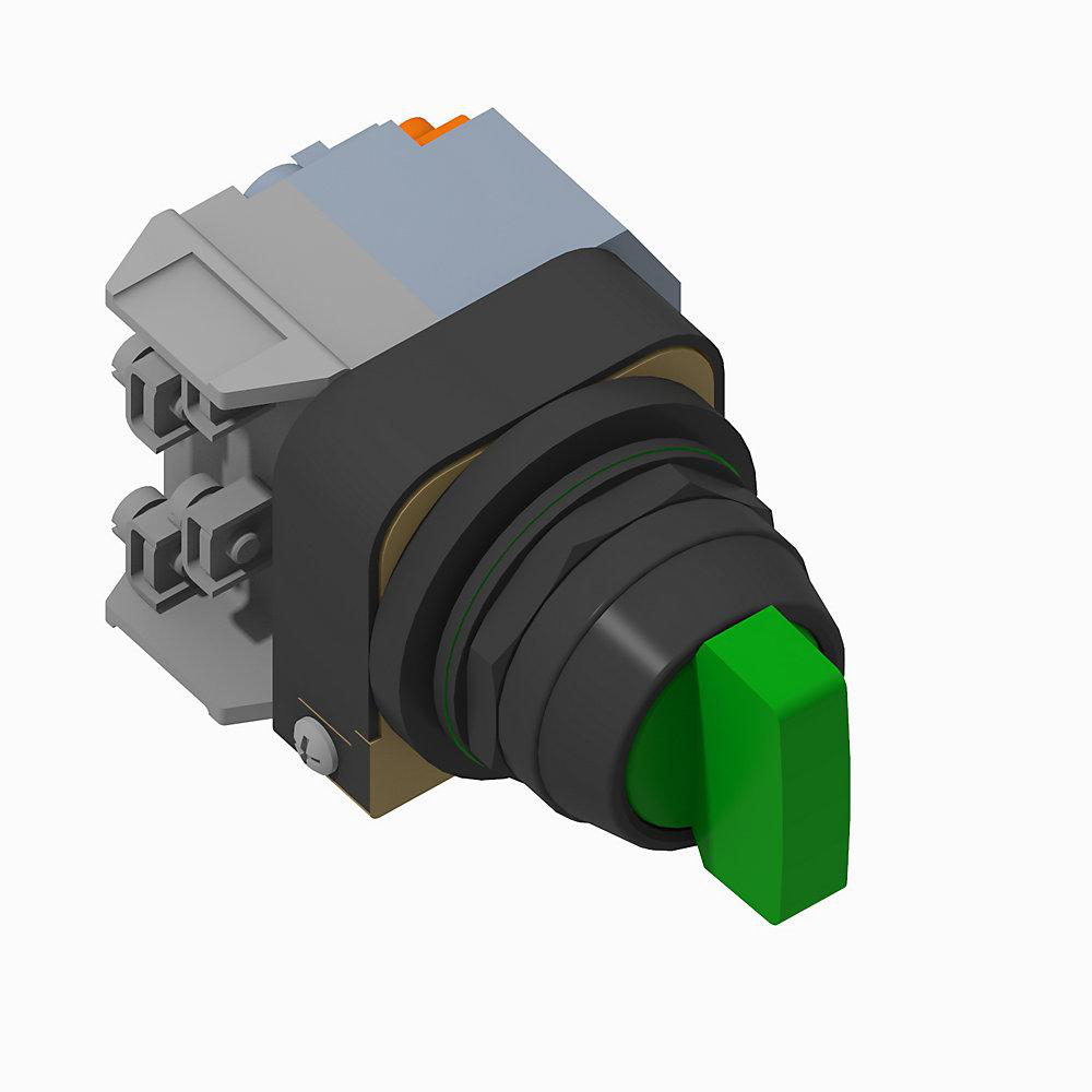 Product image for Switch selector 2-position INC spring return from left knob green 1NO-1NC