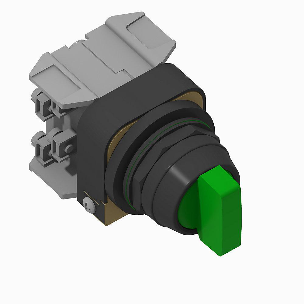 Product image for Switch selector 2-position INC 24V spring return from right knob green 1NO-1NC