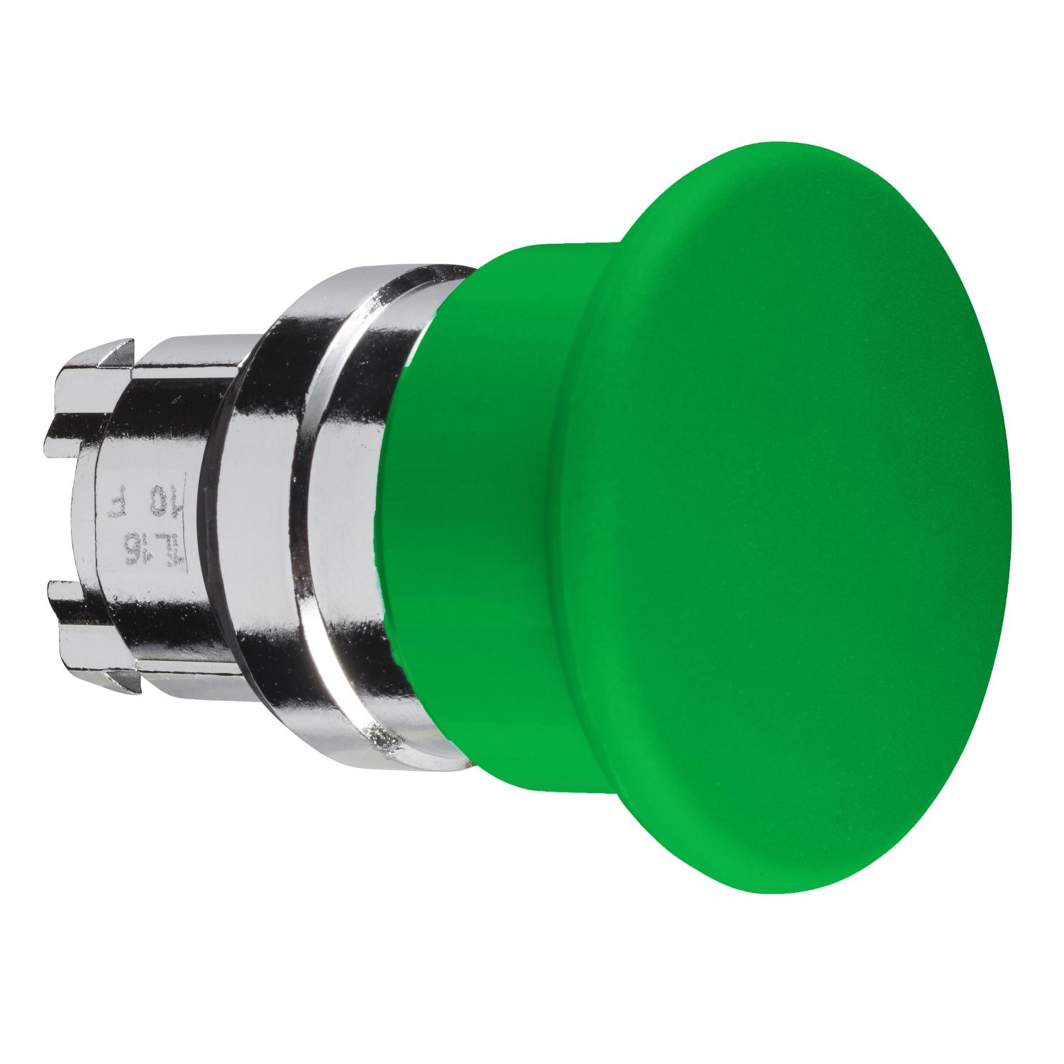Product image for HEAD FOR NON ILLUMINATED PUSHBUTTON, HARMONY XB4, MUSHROOM 40MM, METAL, GREEN, 22MM, SPRING RETURN
