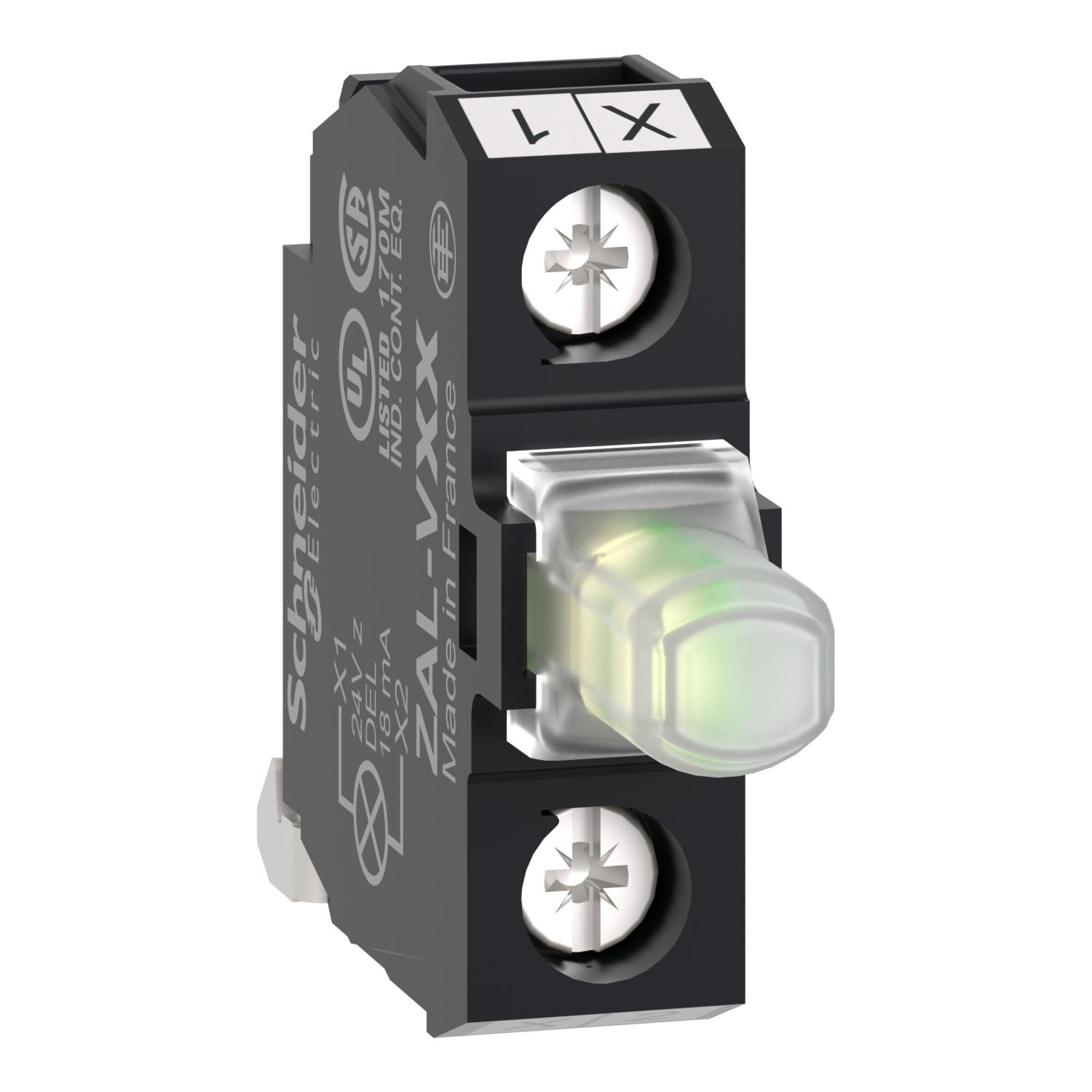 Product image for LIGHT BLOCK, HARMONY XALD, XALK, FOR HEAD 22MM, UNIVERSAL LED, MOUNTING IN BACK OF ENCLOSURE, 24V AC DC