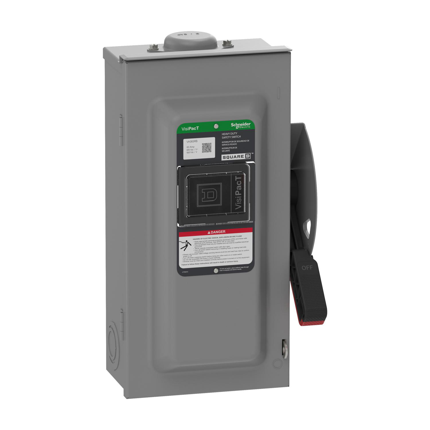 Product image for SAFETY SWITCH, VISIPACT, HEAVY DUTY, FUSED, VIEWING WINDOW, NEMA 3R, 600V, 100A, 3 POLE