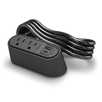 Product image for Desktop Power Center Slim, 2 Outlets, USB A/C, Black, 6ft Cord
