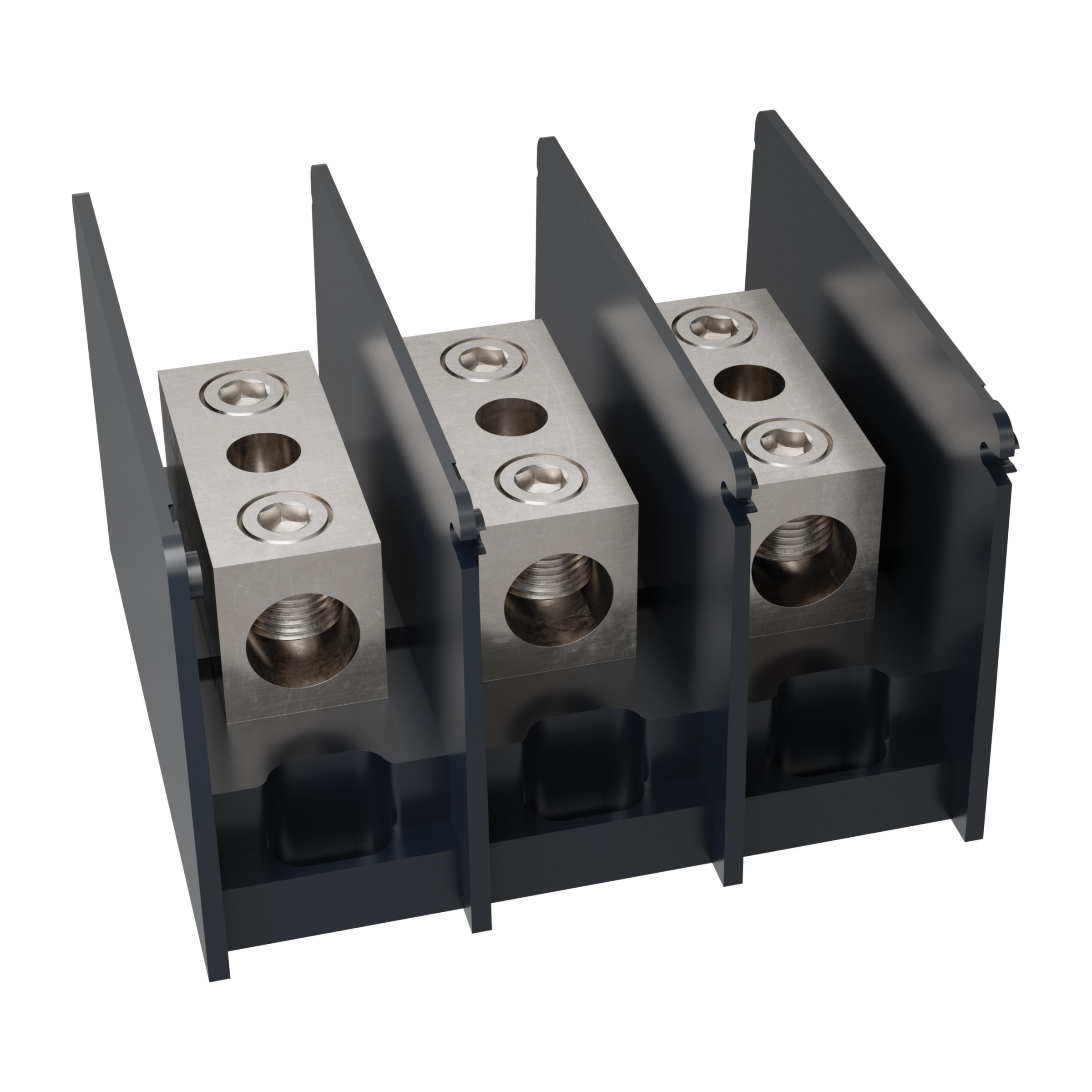 Product image for Open-Style PDB UL 1953 1000V 250A Tin-plated Aluminum - 310A 3-Pole 1 - 1 openings; 350-#6 --- 350-#6 Box to Box