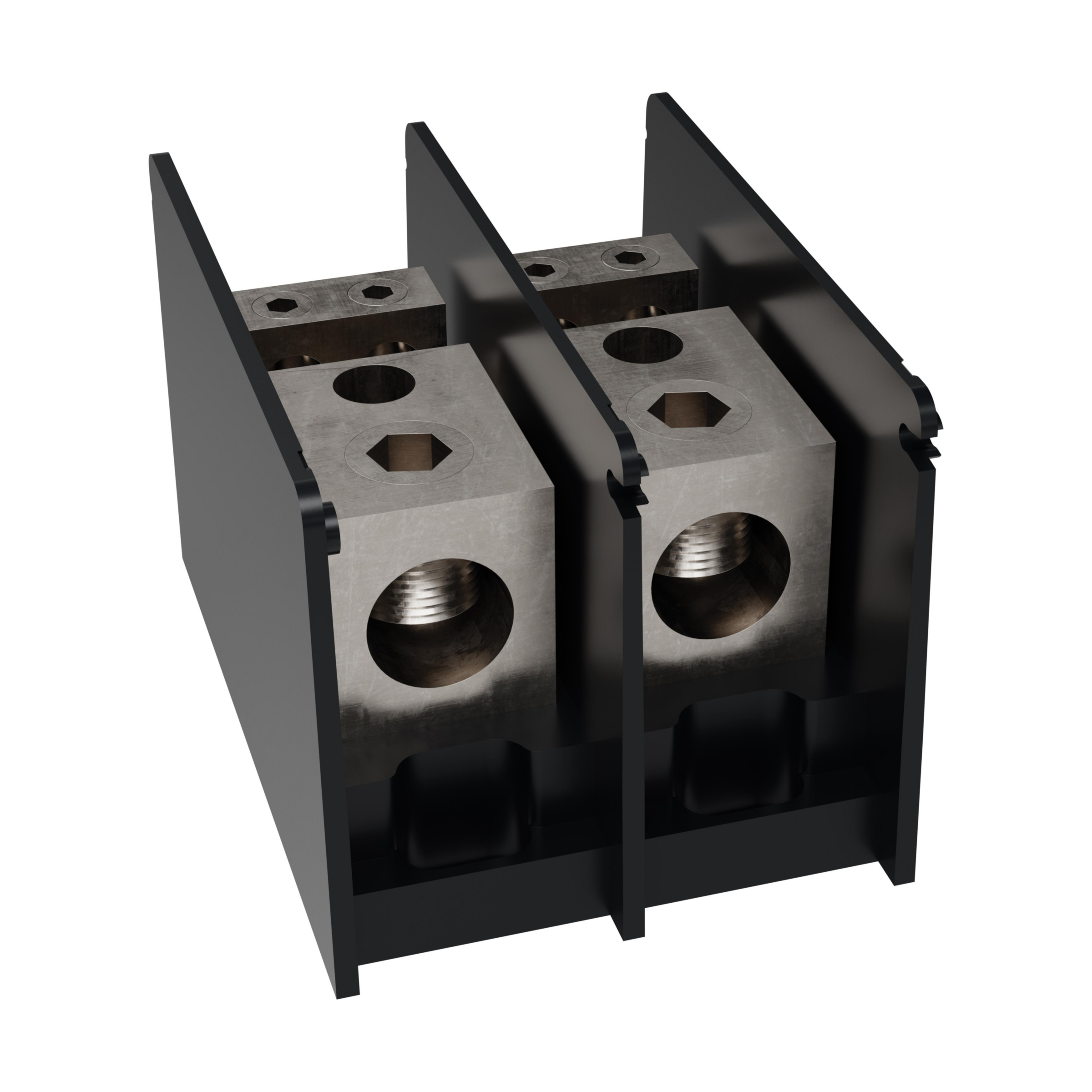 Product image for Open-Style PDB UL 1953 1000V 310A Tin-plated Aluminum - 380A 2-Pole 1 - 4 openings; 500-#4 --- 2/0-#14 Box to Box