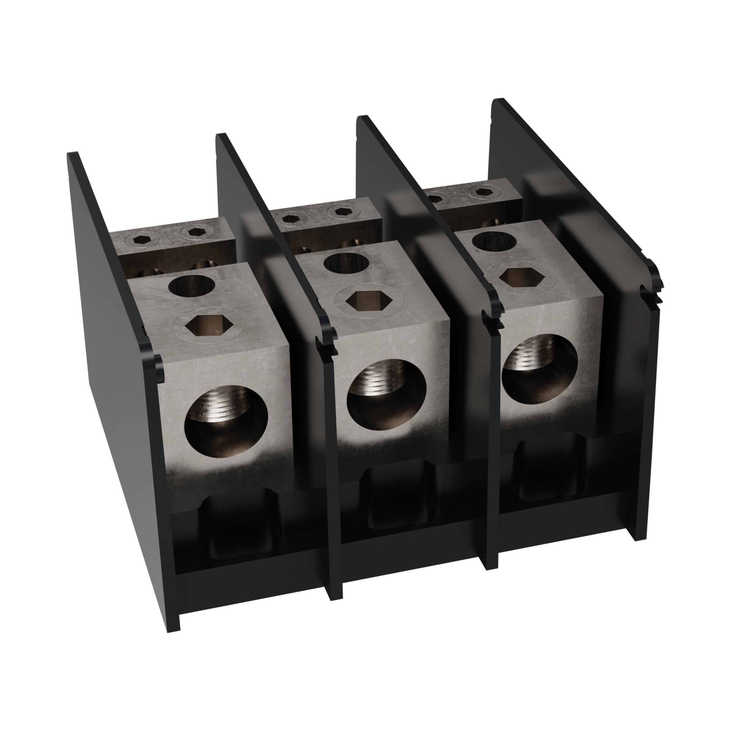 Product image for Open-Style PDB UL 1953 1000V 310A Tin-plated Aluminum - 380A 3-Pole 1 - 4 openings; 500-#4 --- 2/0-#14 Box to Box